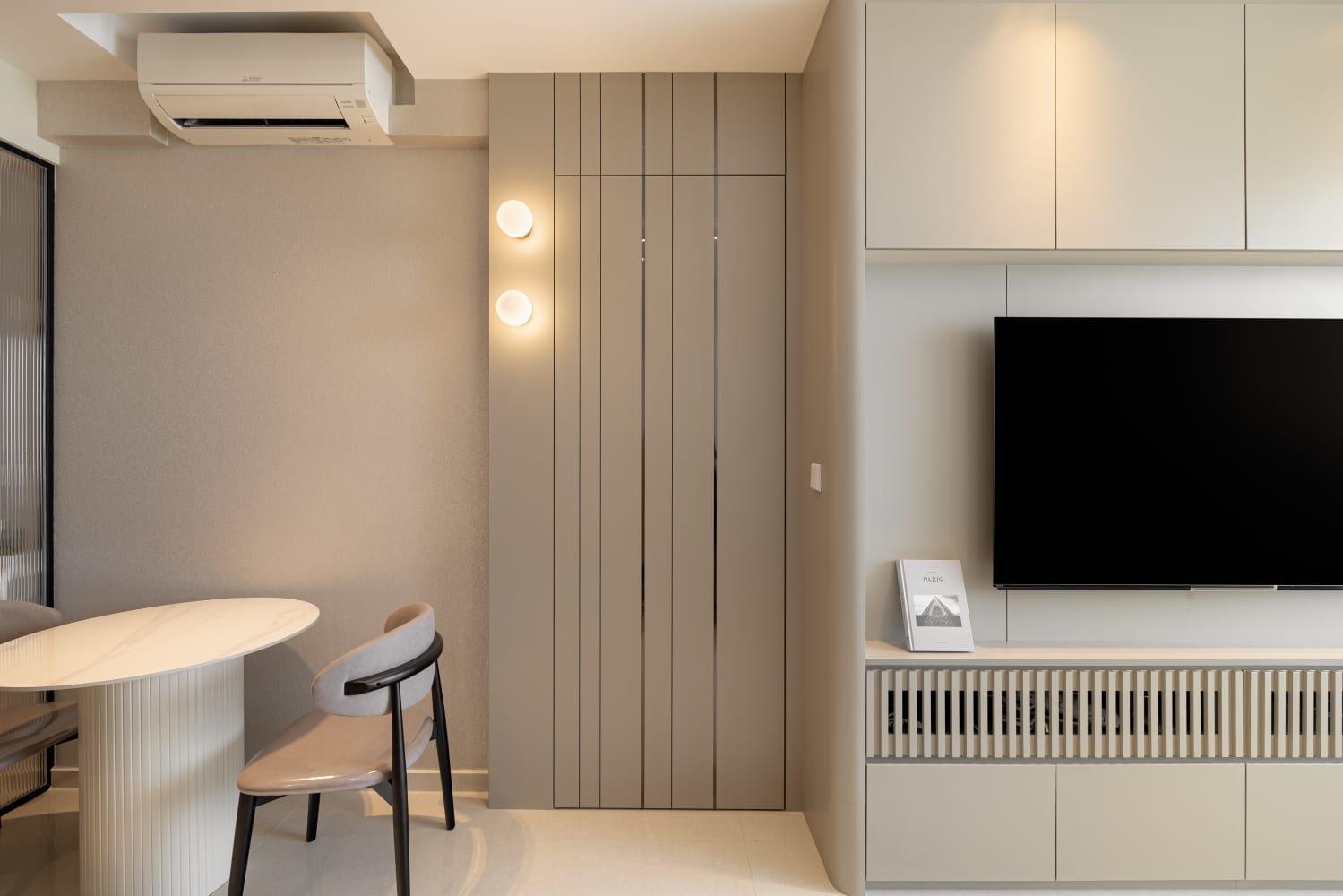 Modern Living Room with TV Console and Cove Lighting