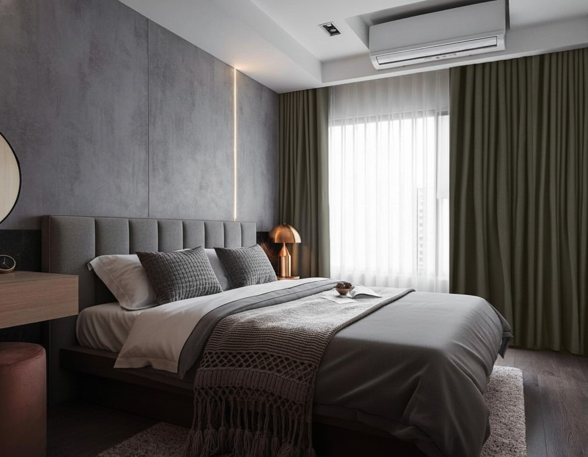Modern Bedroom with Bedside Table and Bedroom Dresser