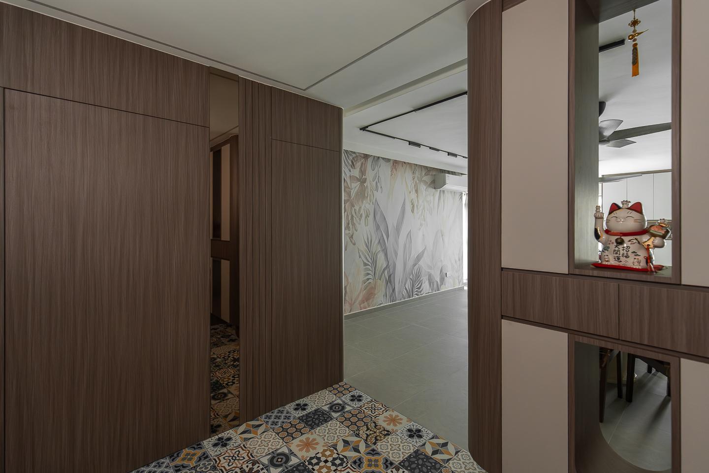 Vintage Entryway with Feature Wall and Mirror