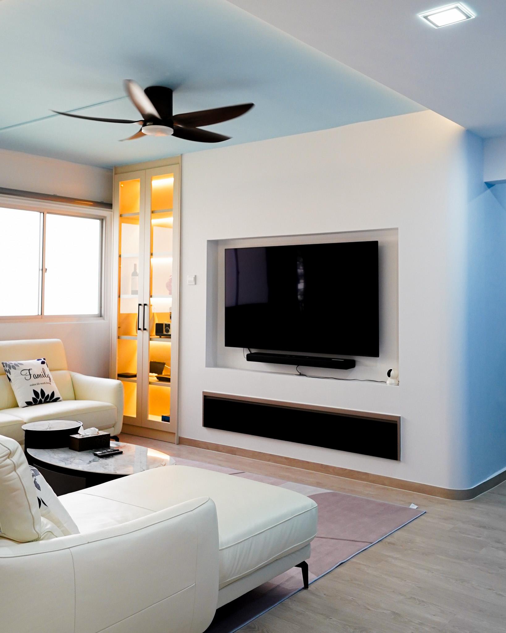 Transitional Living Room with Bookshelf and Settee