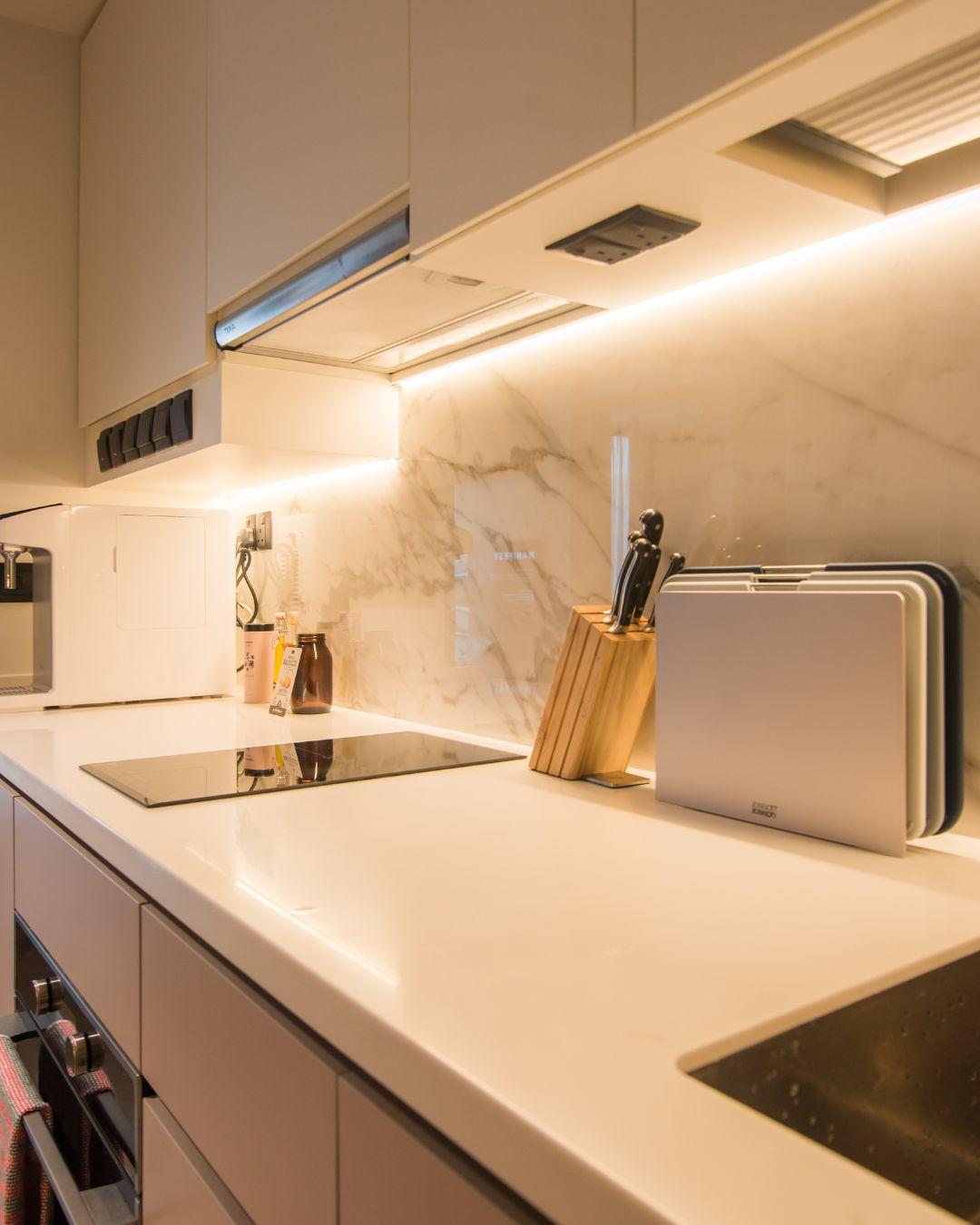 Scandinavian Kitchen with Countertop and Kitchen Backsplash
