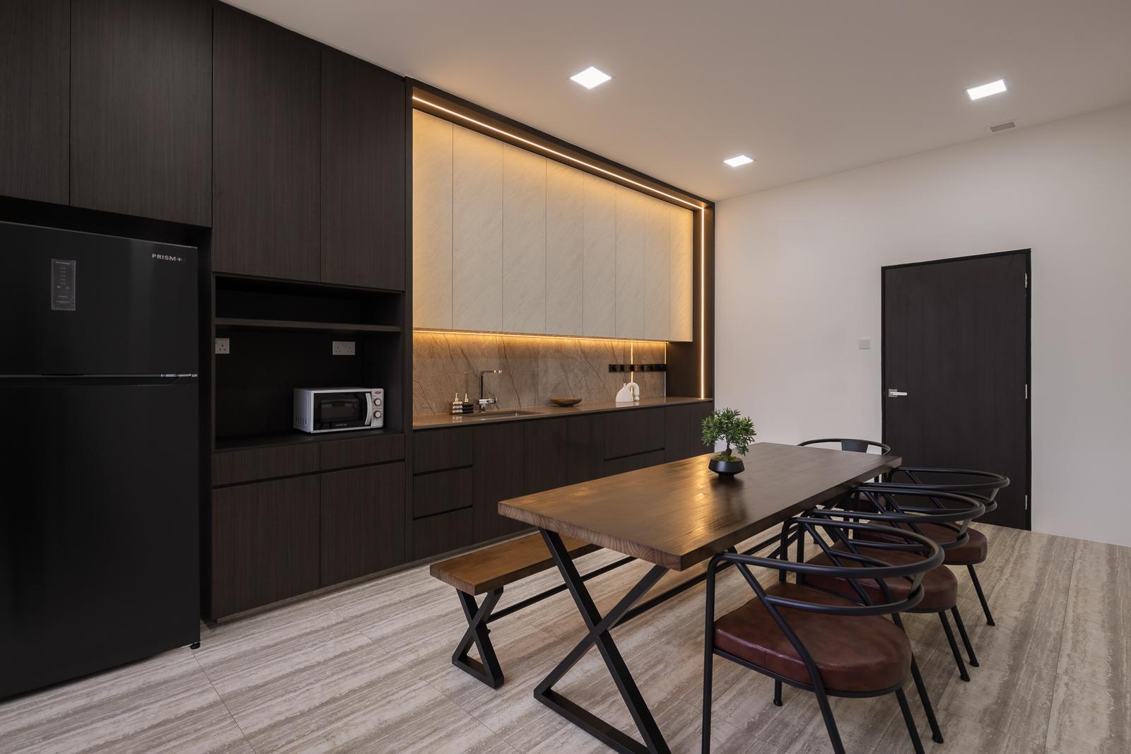 Modern Pantry with Kitchen Island and Tableware