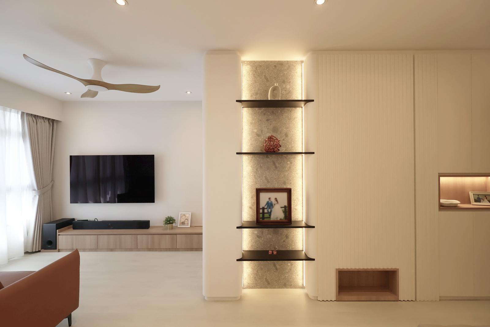 Contemporary Living Room with Vinyl Flooring and TV Console