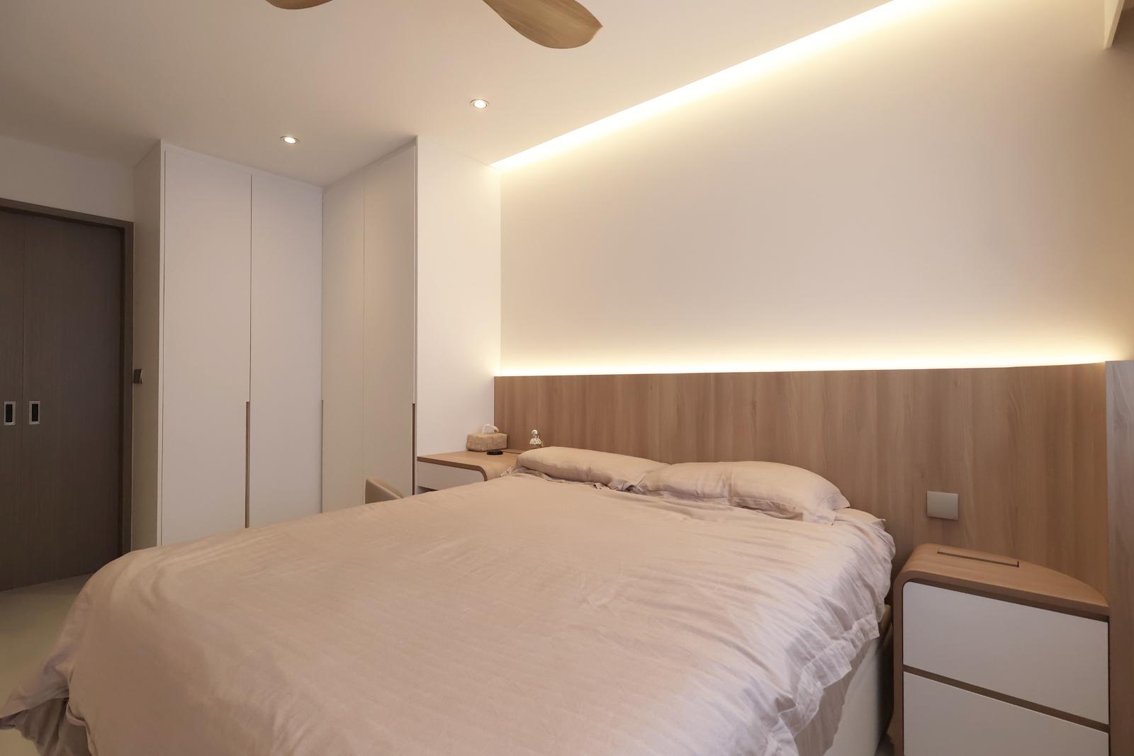 Contemporary Bedroom with Cove Lighting and Ceiling Light
