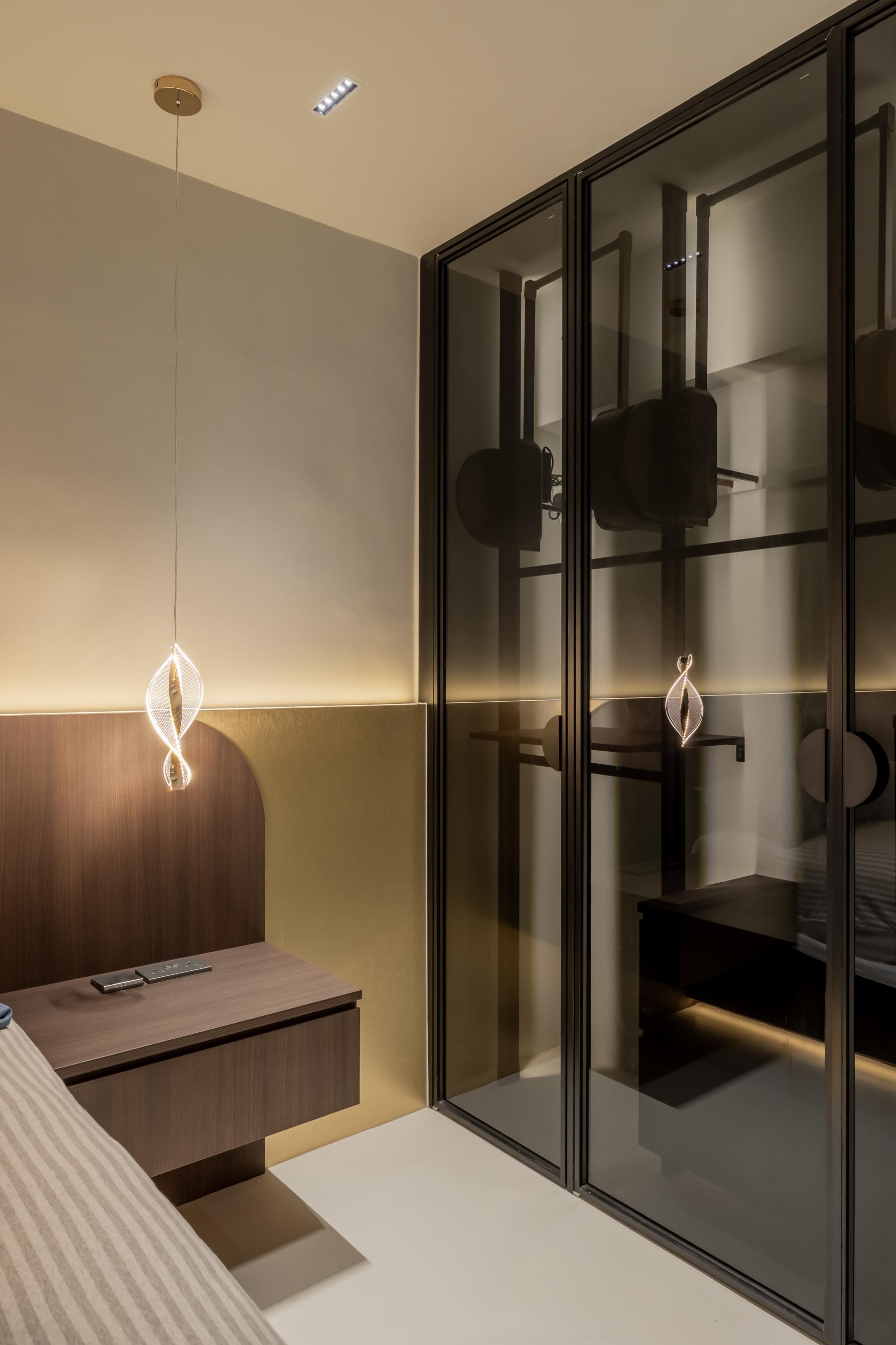 Minimalist Bedroom with Cement Floor and Wardrobe