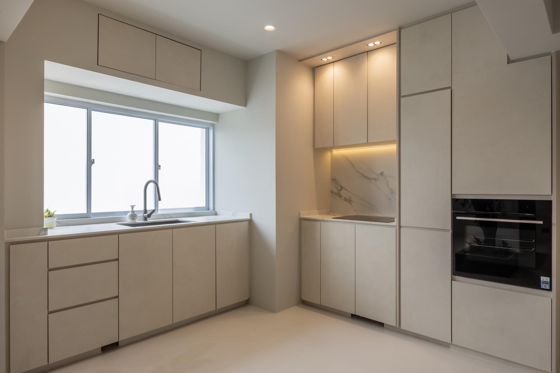 Minimalist Kitchen with Countertop and Cement Floor