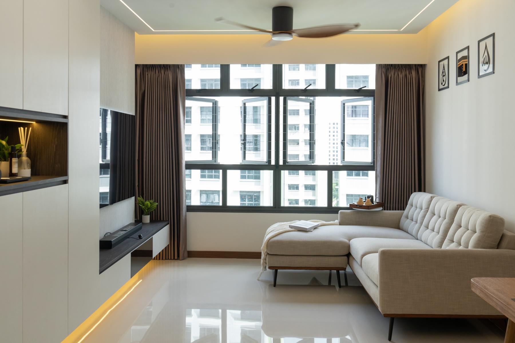 Contemporary Living Room with TV Console and Feature Wall