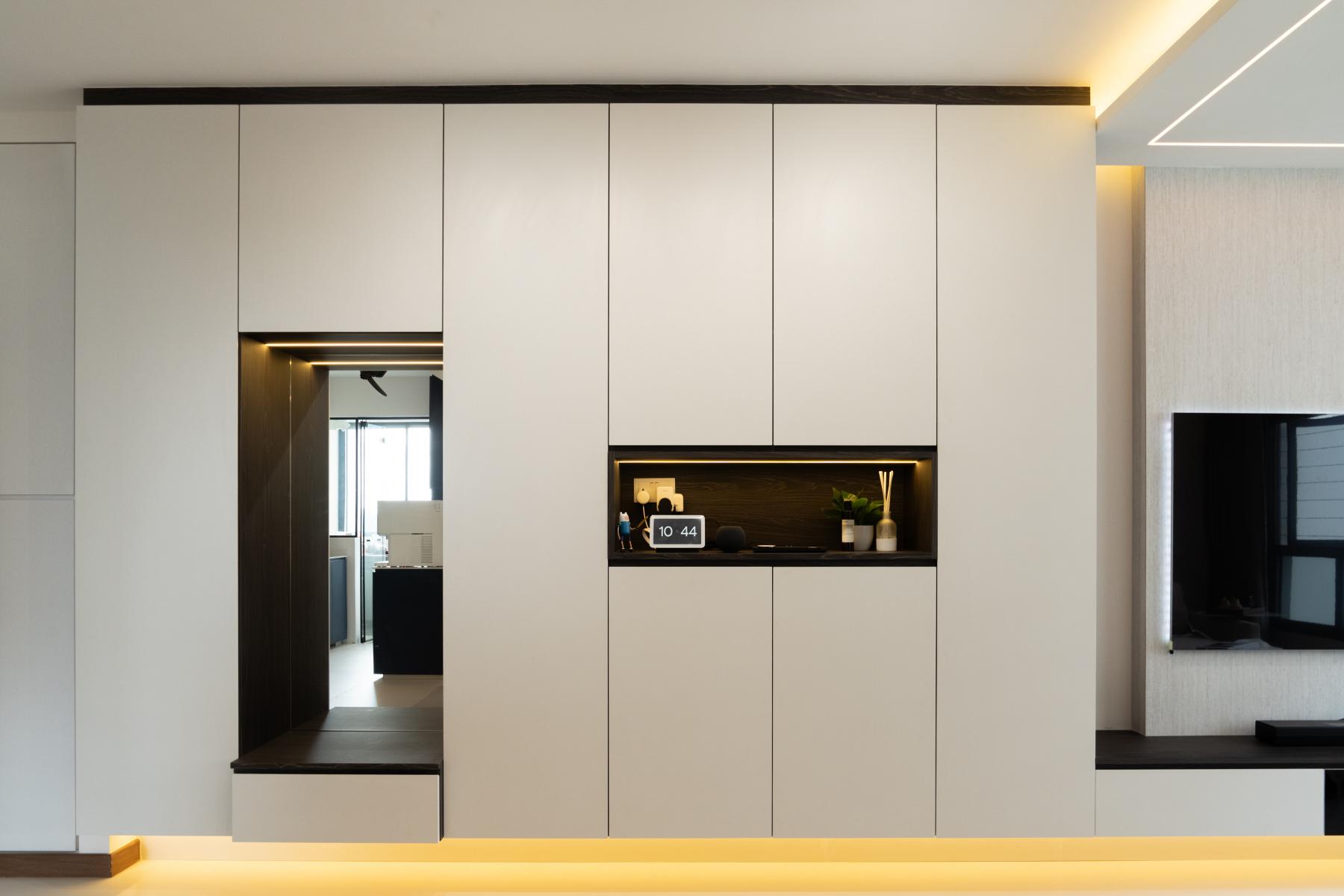 Contemporary Living Room with TV Console and Feature Wall