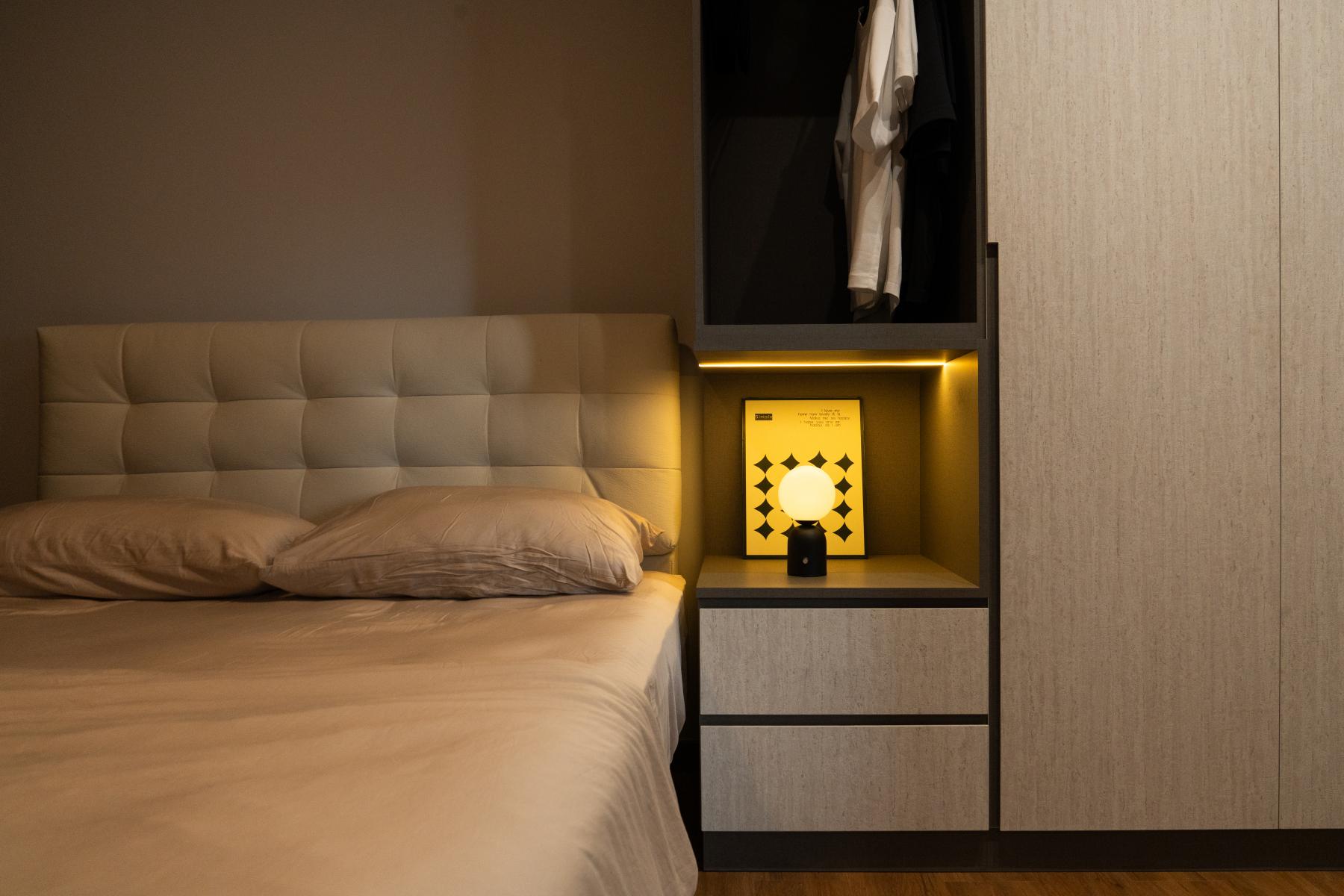 Contemporary Bedroom with Cove Lighting and Wardrobe