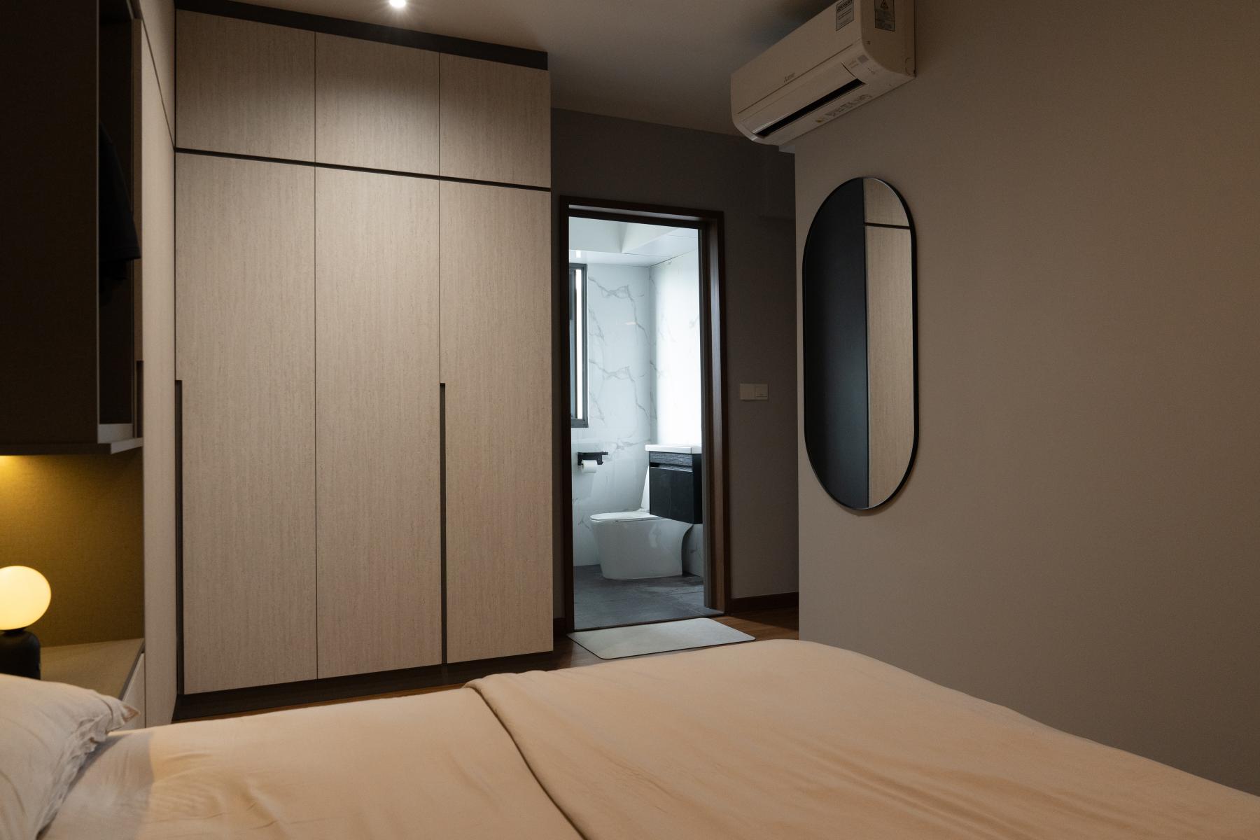 Contemporary Bedroom with Wood Flooring and Wardrobe