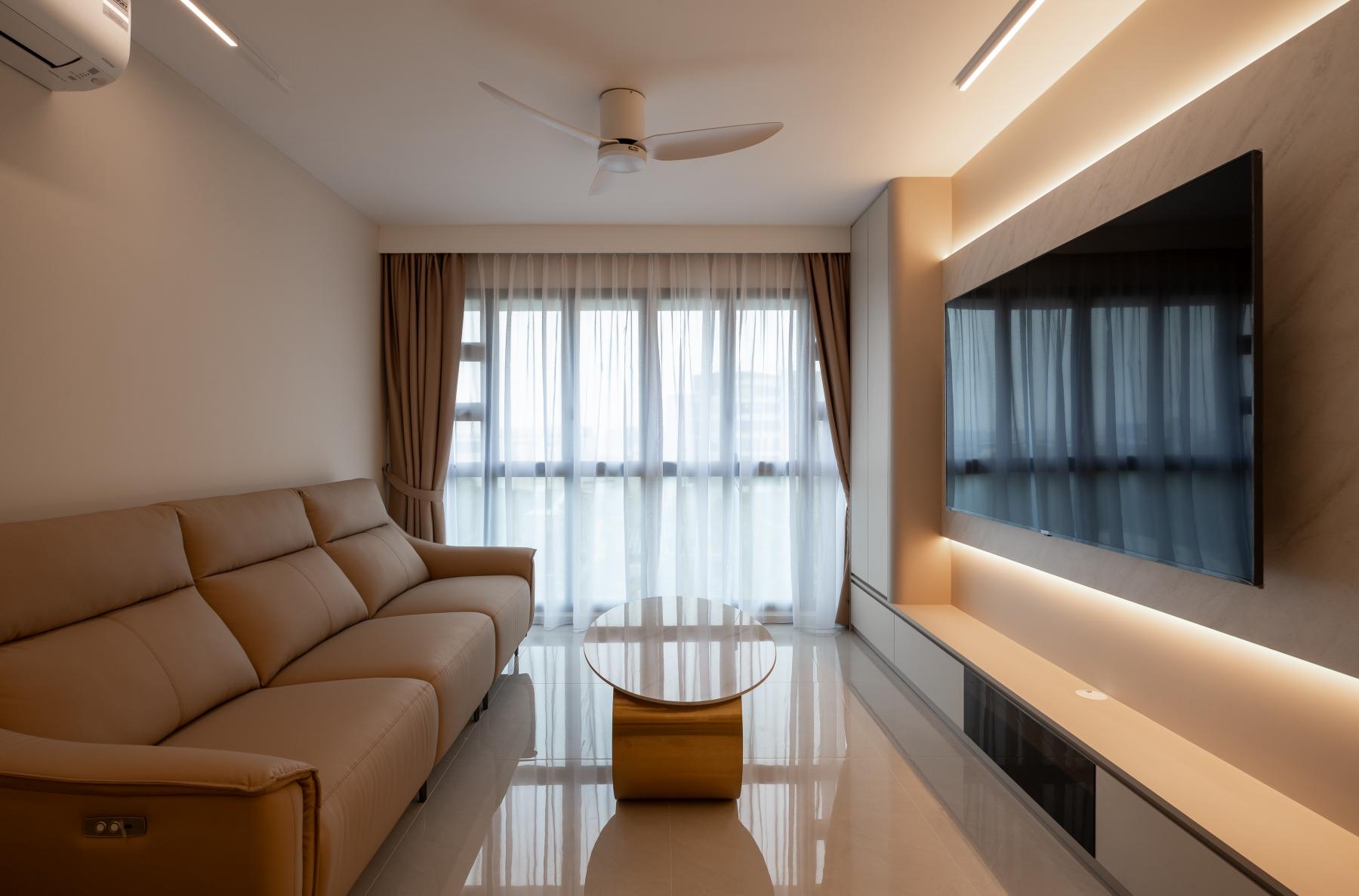 Modern Living Room with TV Console and Cove Lighting