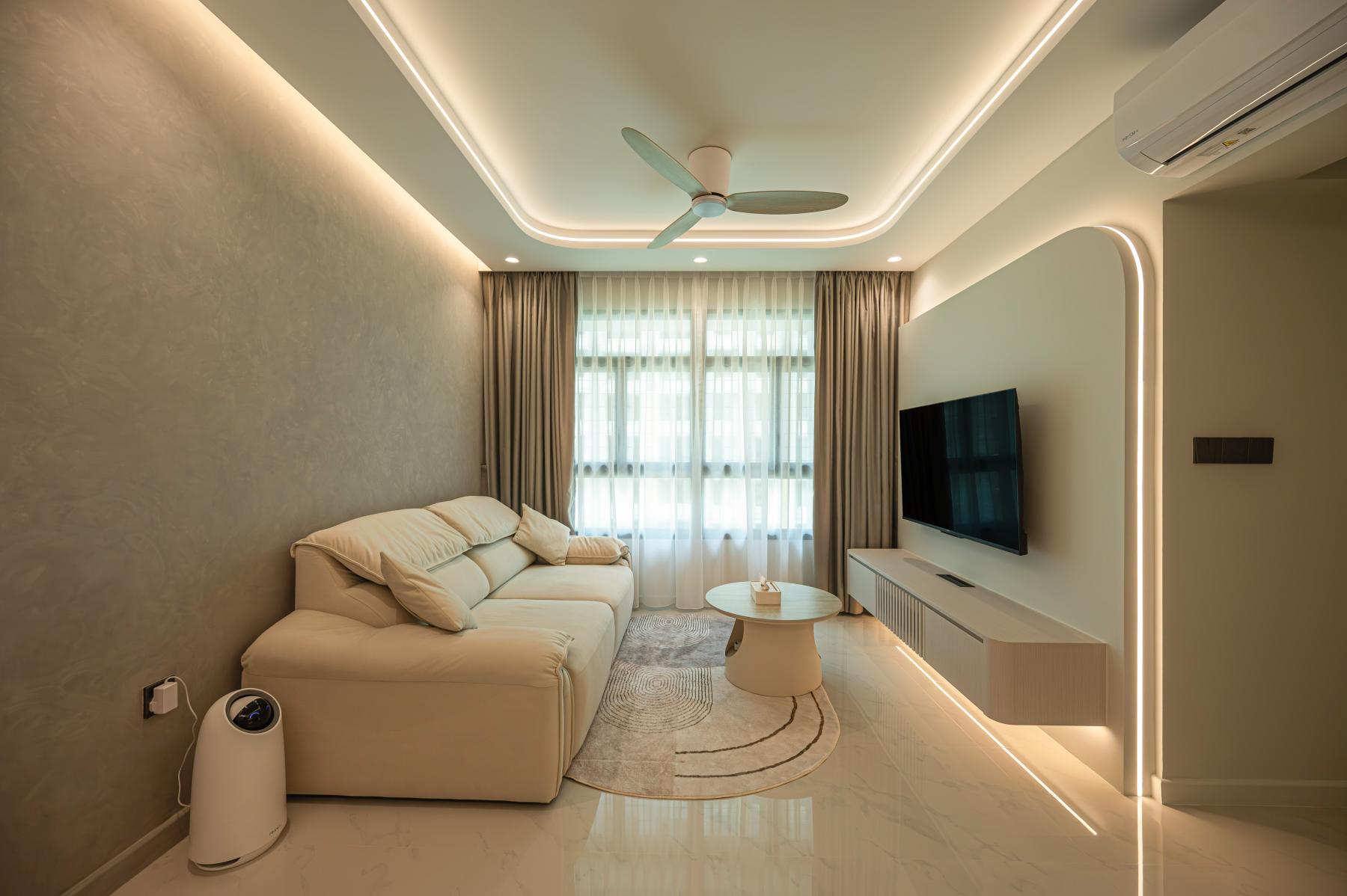 Minimalist Living Room with TV Console and Feature Wall