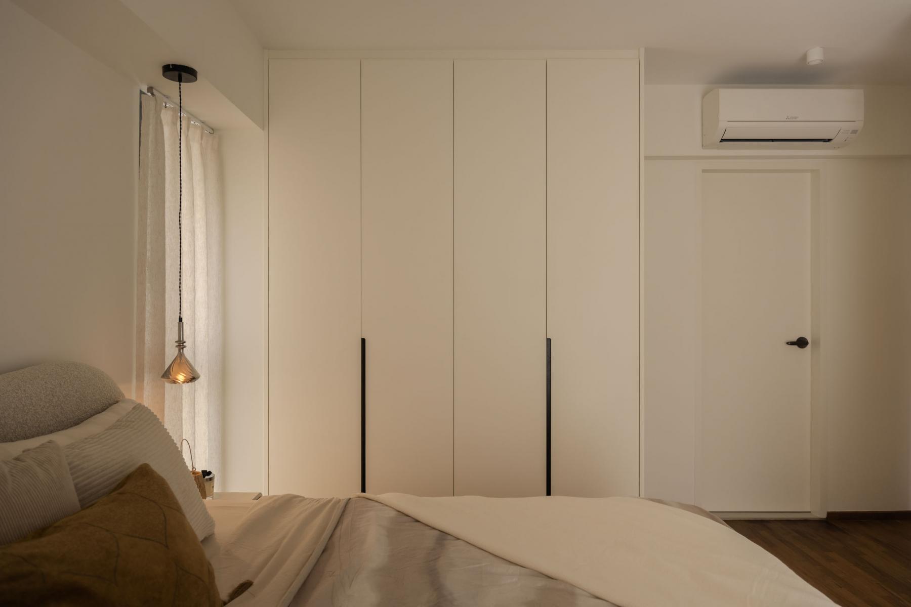 Contemporary Bedroom with Wood Flooring and Wardrobe