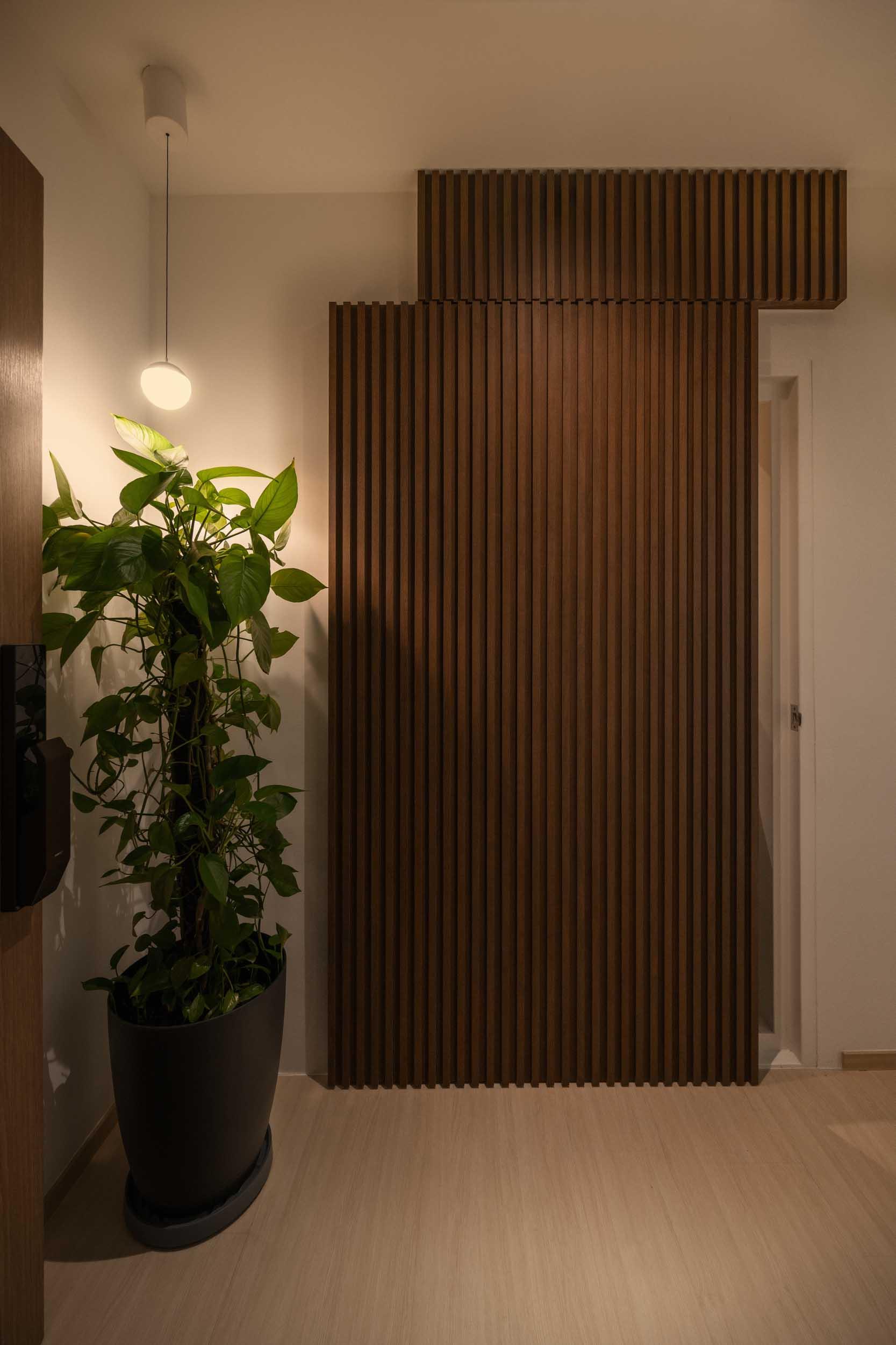 Contemporary Entryway with Vinyl Flooring and Feature Wall