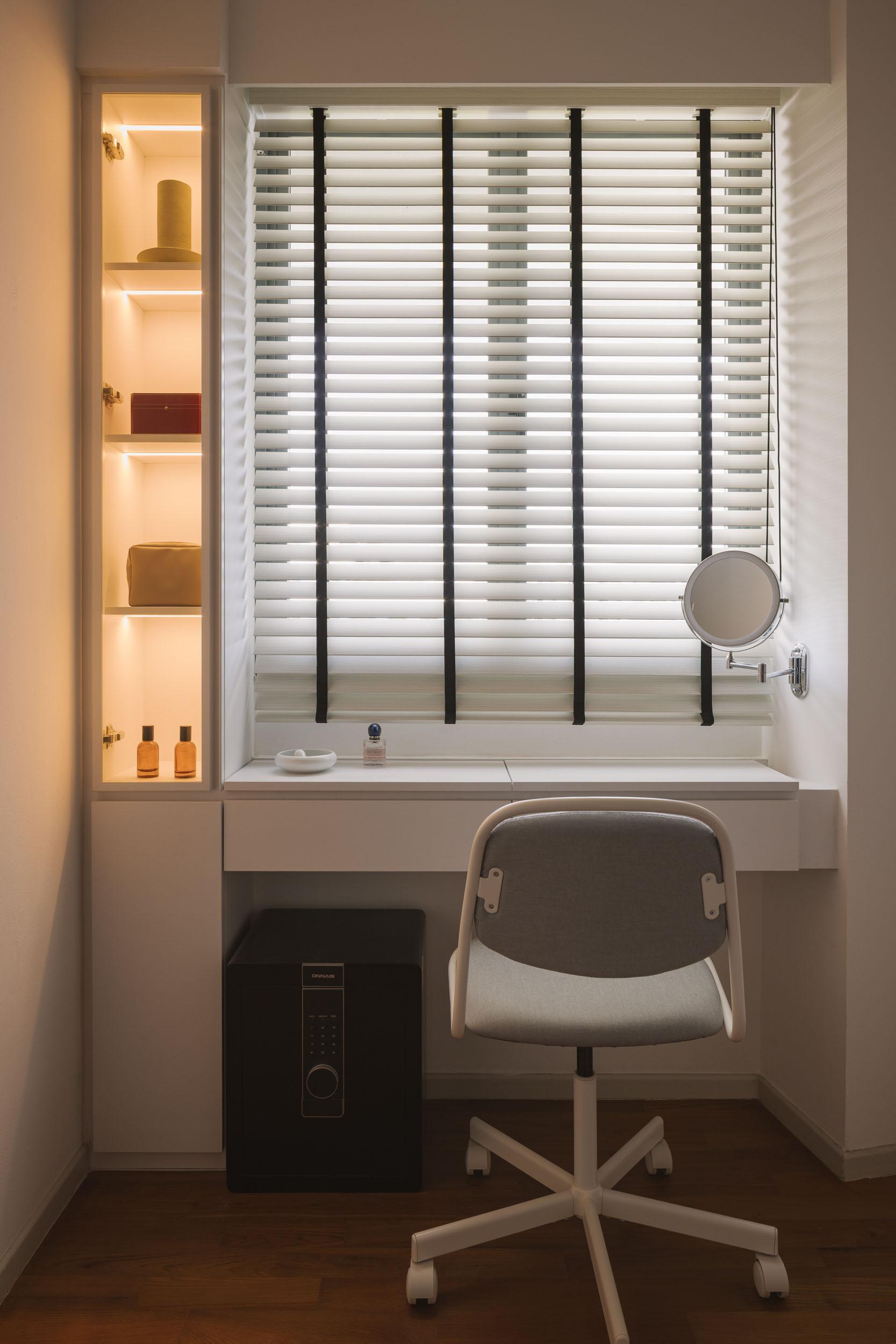 Modern Bedroom with Vanity Counter and Small Storage