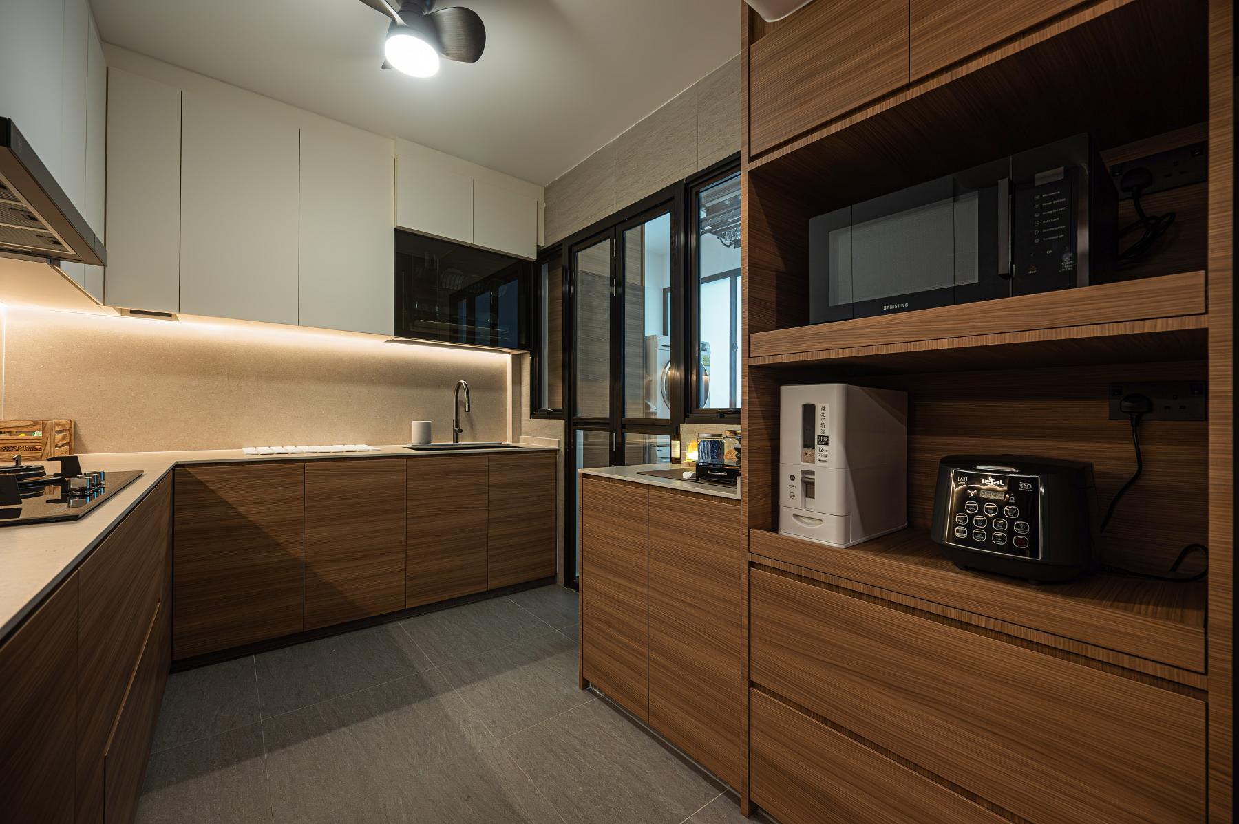 Minimalist Kitchen with Countertop and Cupboard
