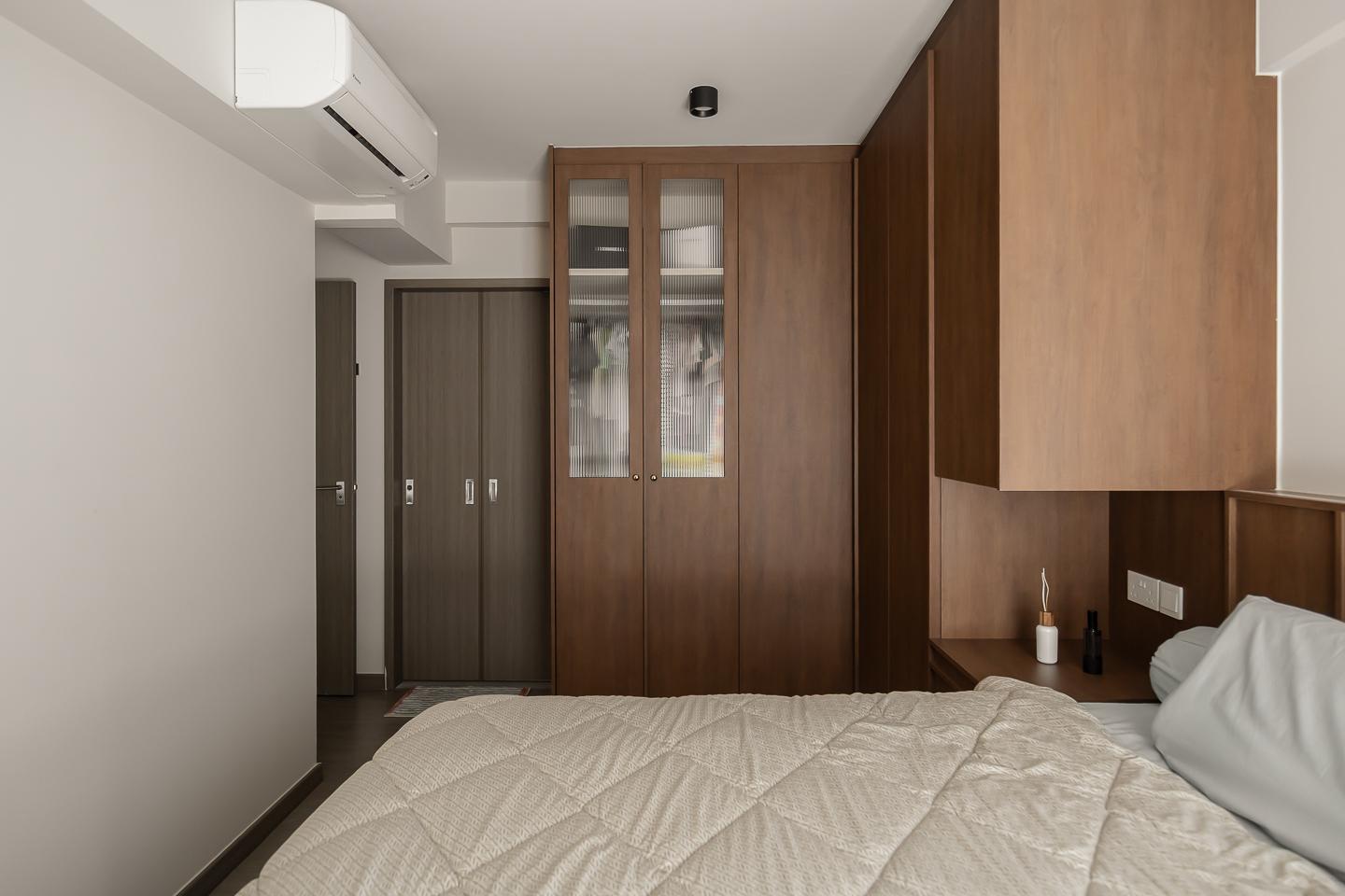 Vintage Bedroom with Vinyl Flooring and Storage Cabinets