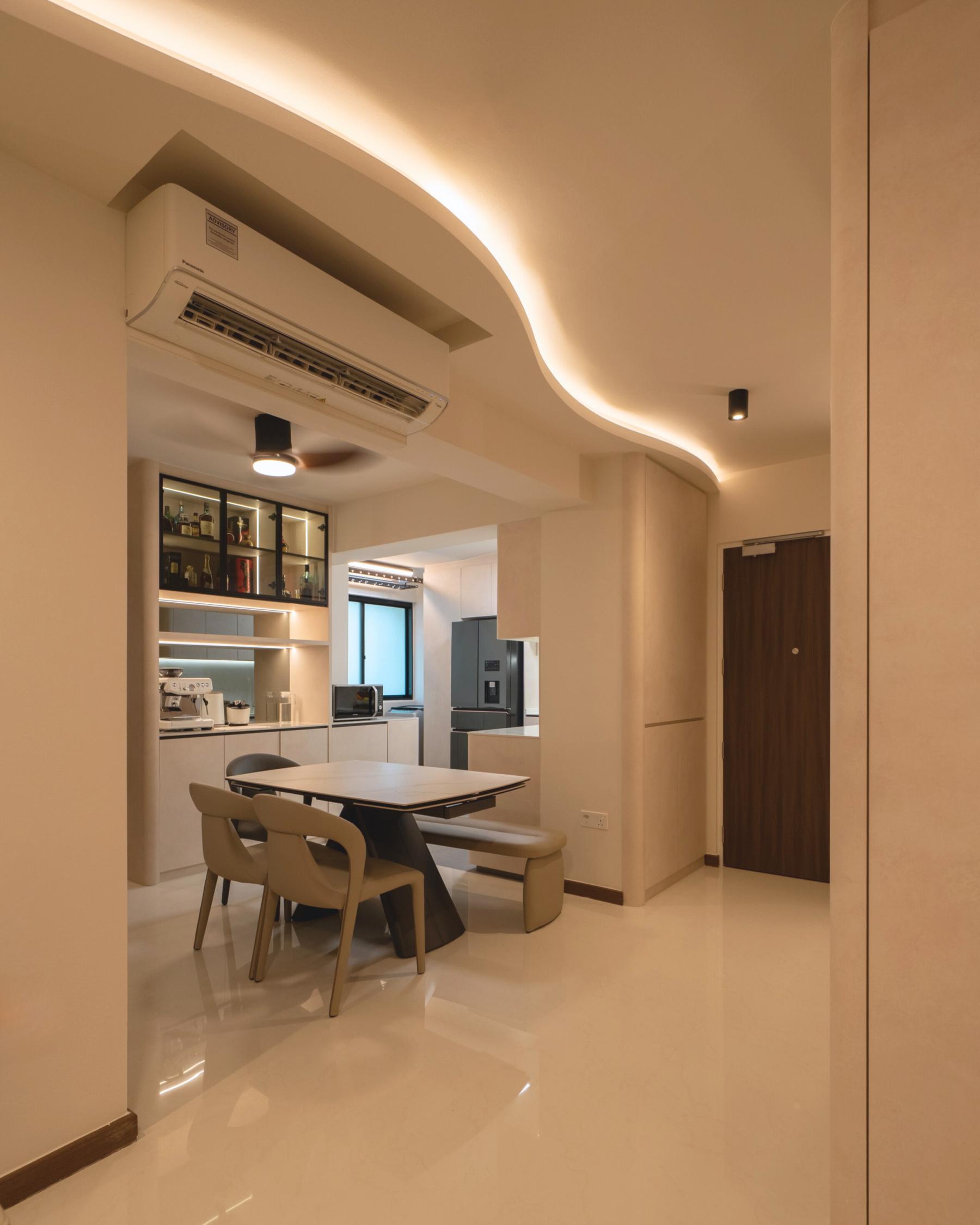 Minimalist Dining Room with Drop Light and Drop Ceiling