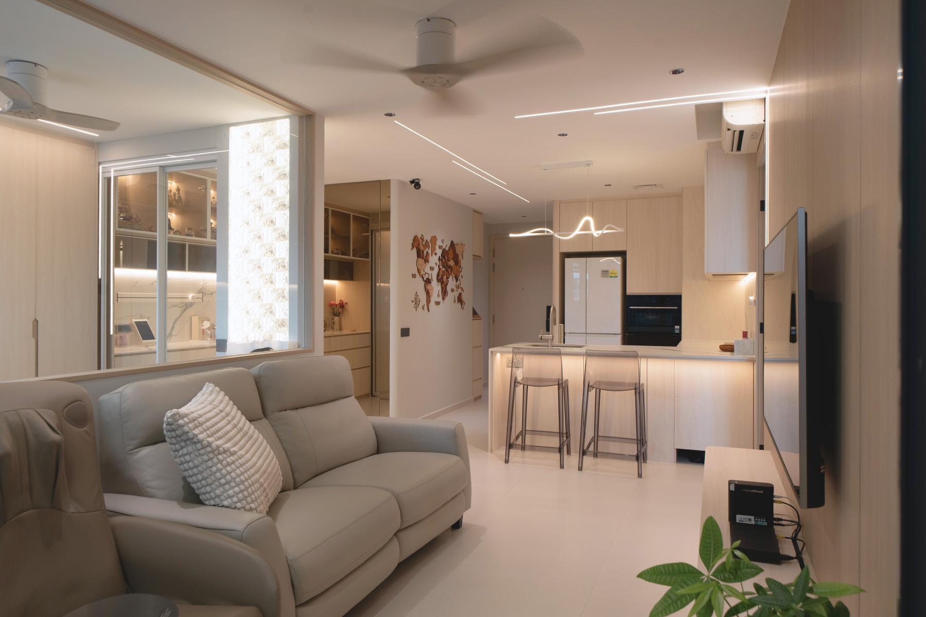 Contemporary Living Room with TV Console and Feature Wall