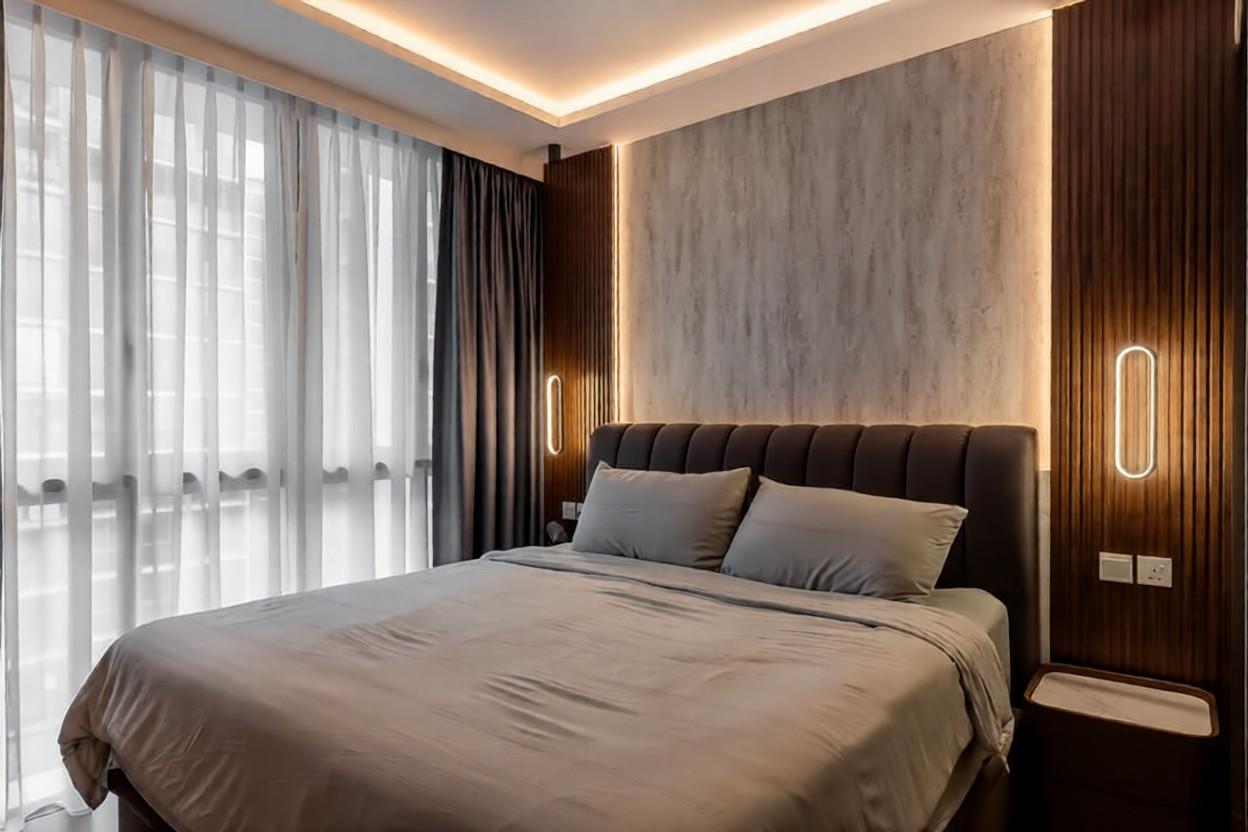 Modern Bedroom with Cove Lighting and Bedside Table