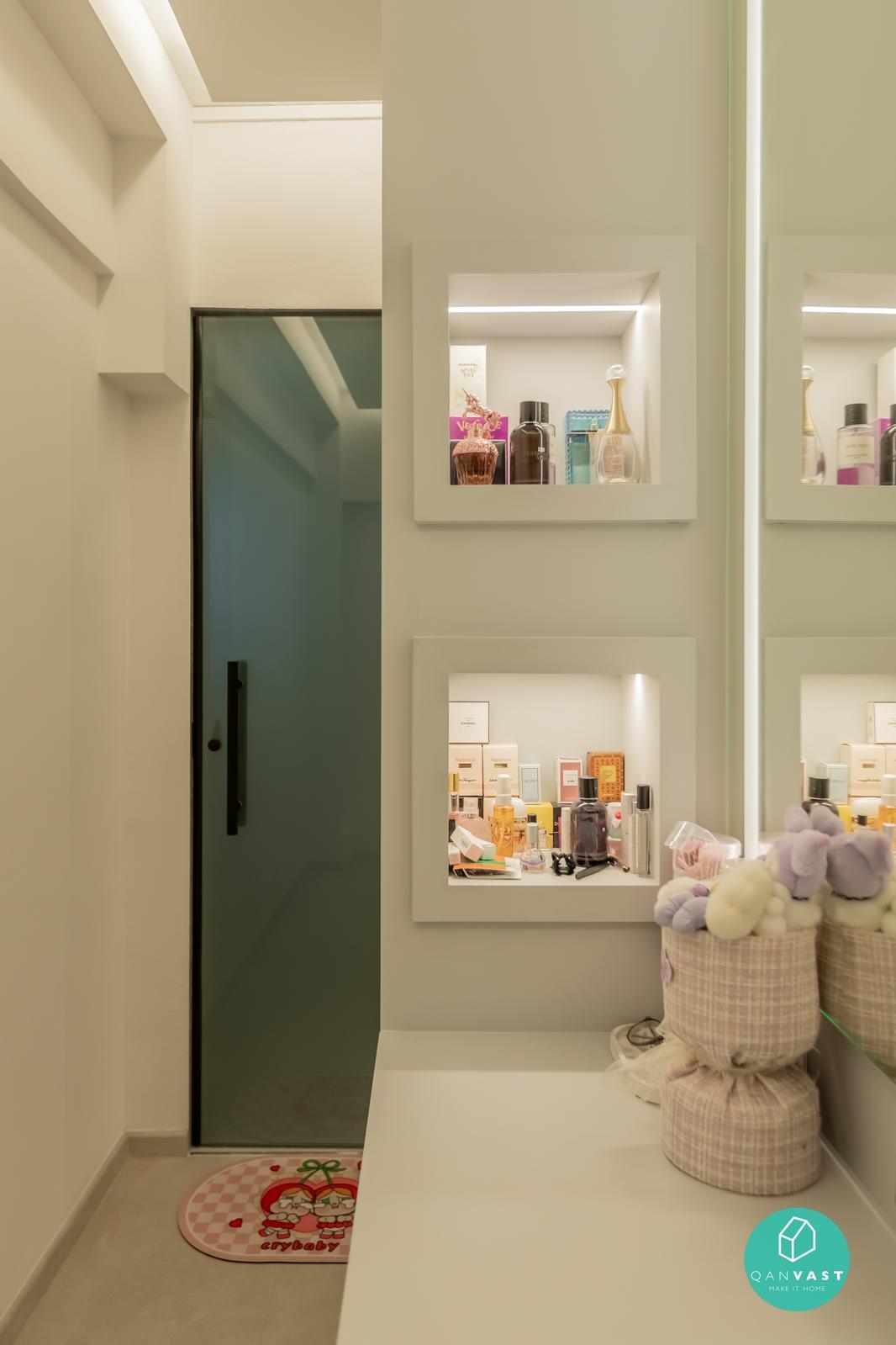 Contemporary Bedroom with Cove Lighting and Glass Door