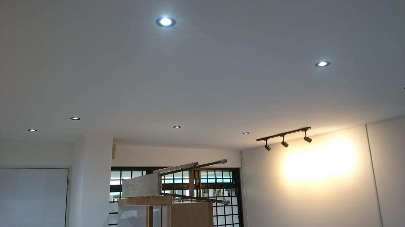 Asian Living Room with Feature Wall and Drop Light