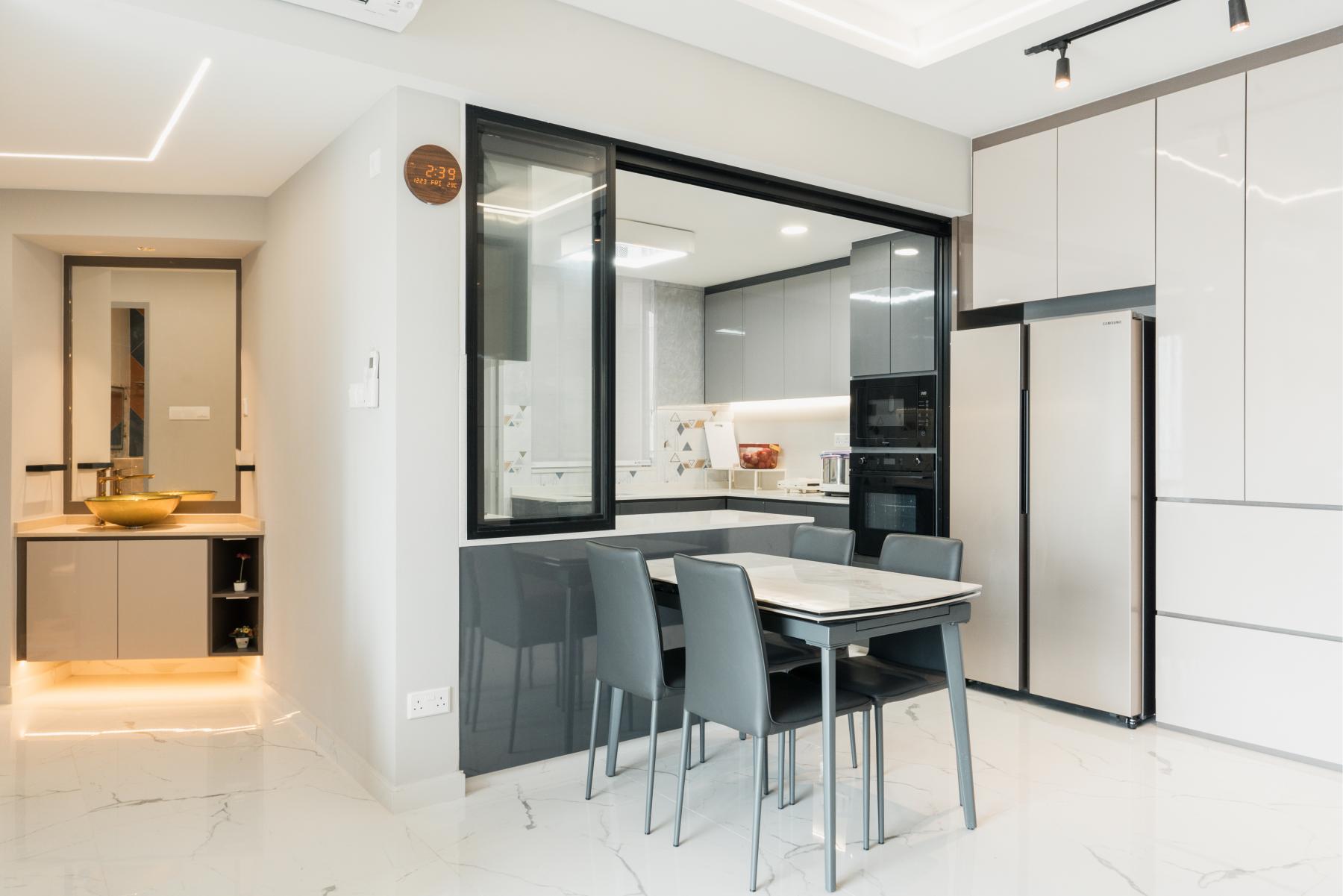 Eclectic Pantry with Kitchen Island and Console Table