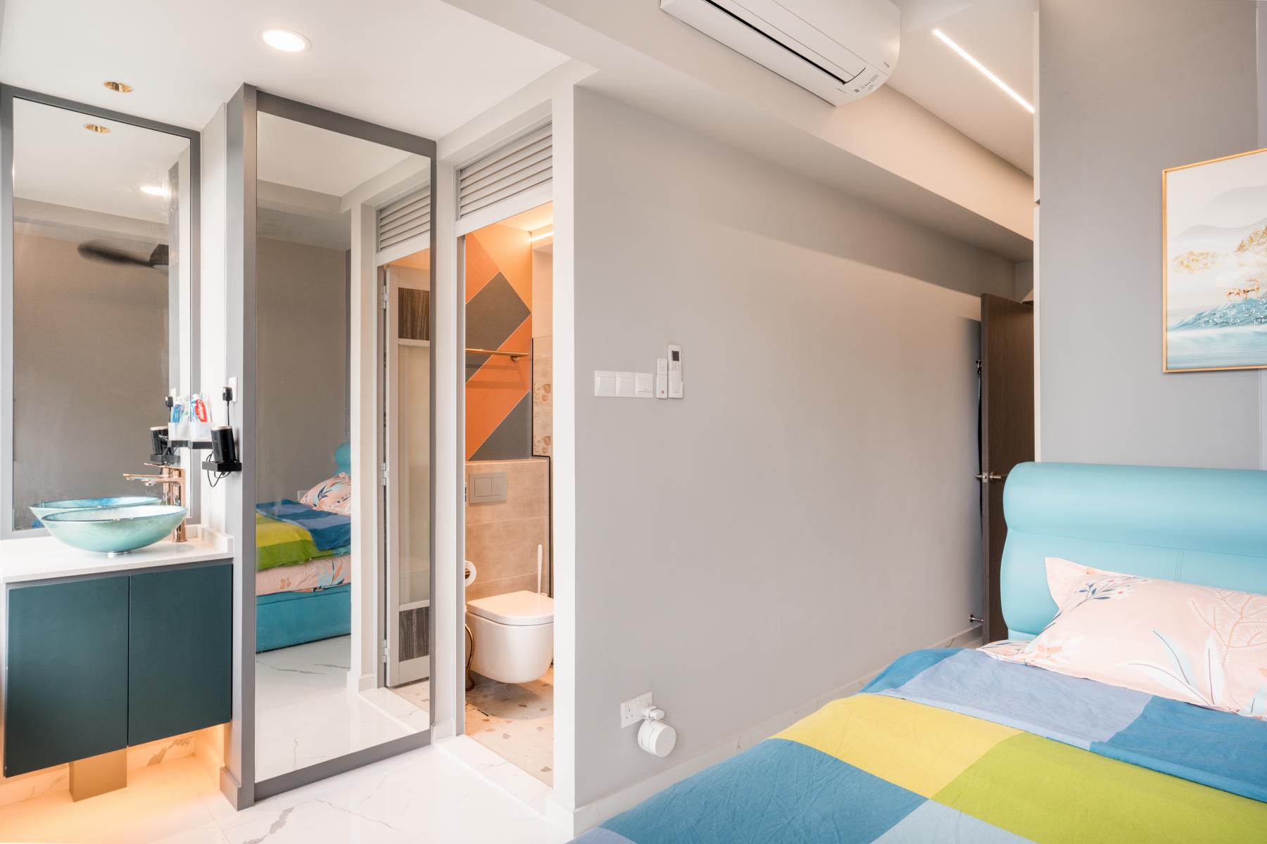 Eclectic Bedroom with Drop Light and Wardrobe
