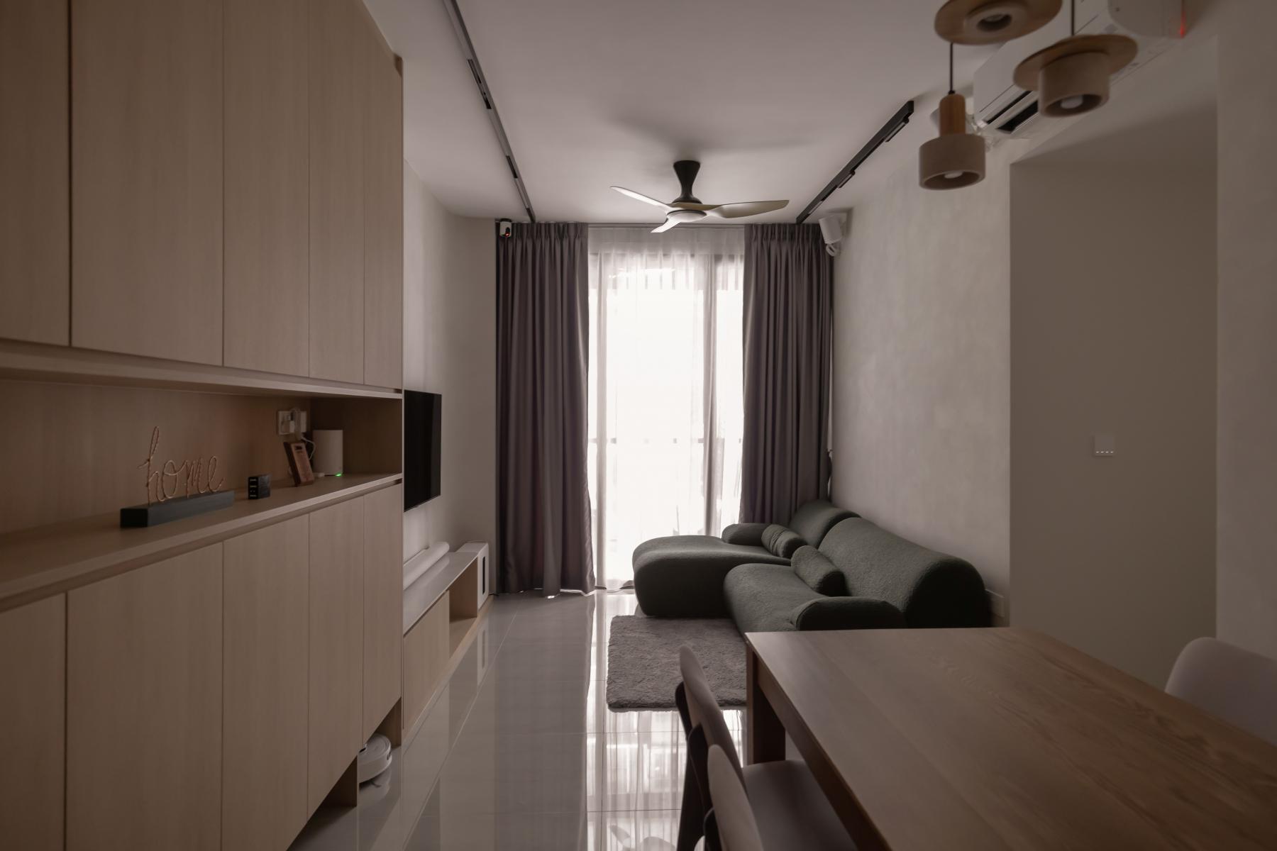 Minimalist Living Room with Marble Floor and TV Console