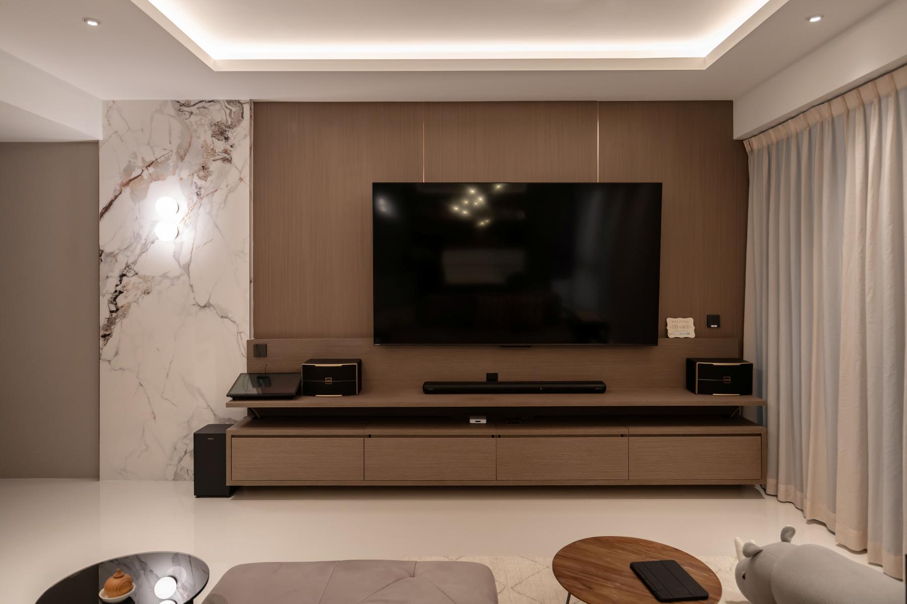 Modern Living Room with TV Console and Feature Wall