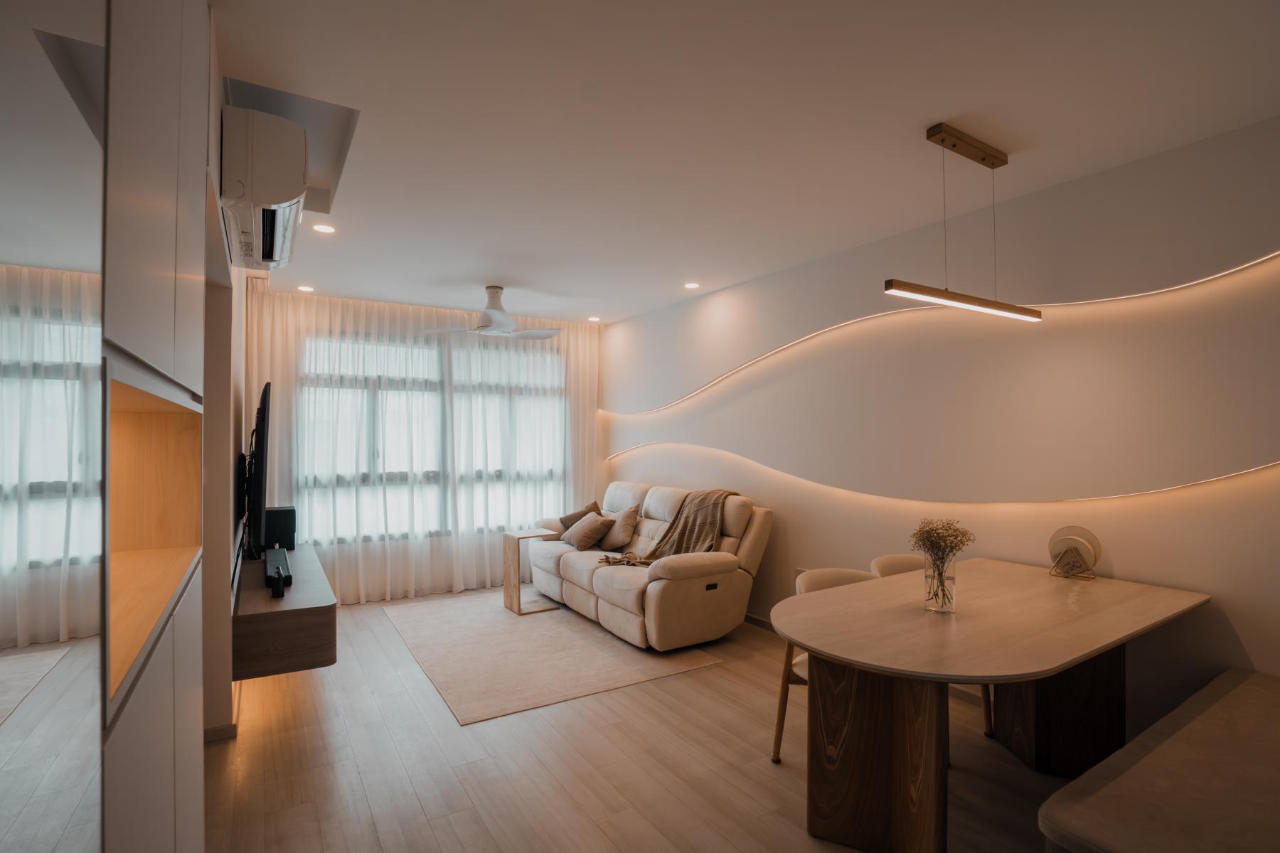 Contemporary Living Room with TV Console and Feature Wall