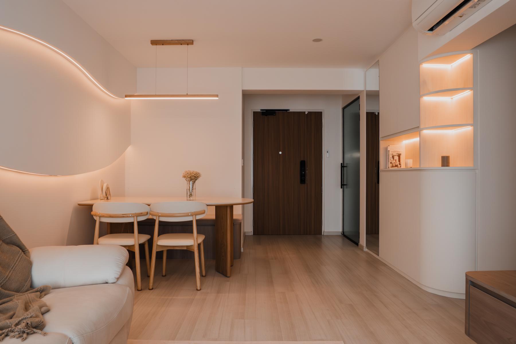 Contemporary Dining Room with Feature Wall and Dining Table