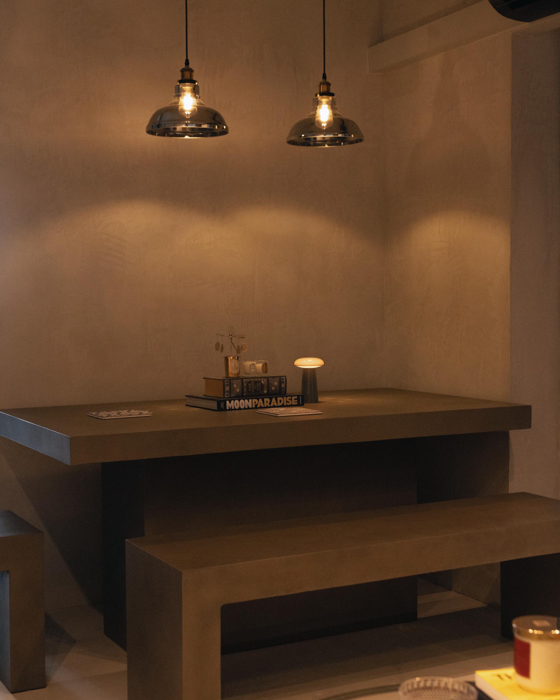 Industrial Dining Room with Downlights and Dining Table