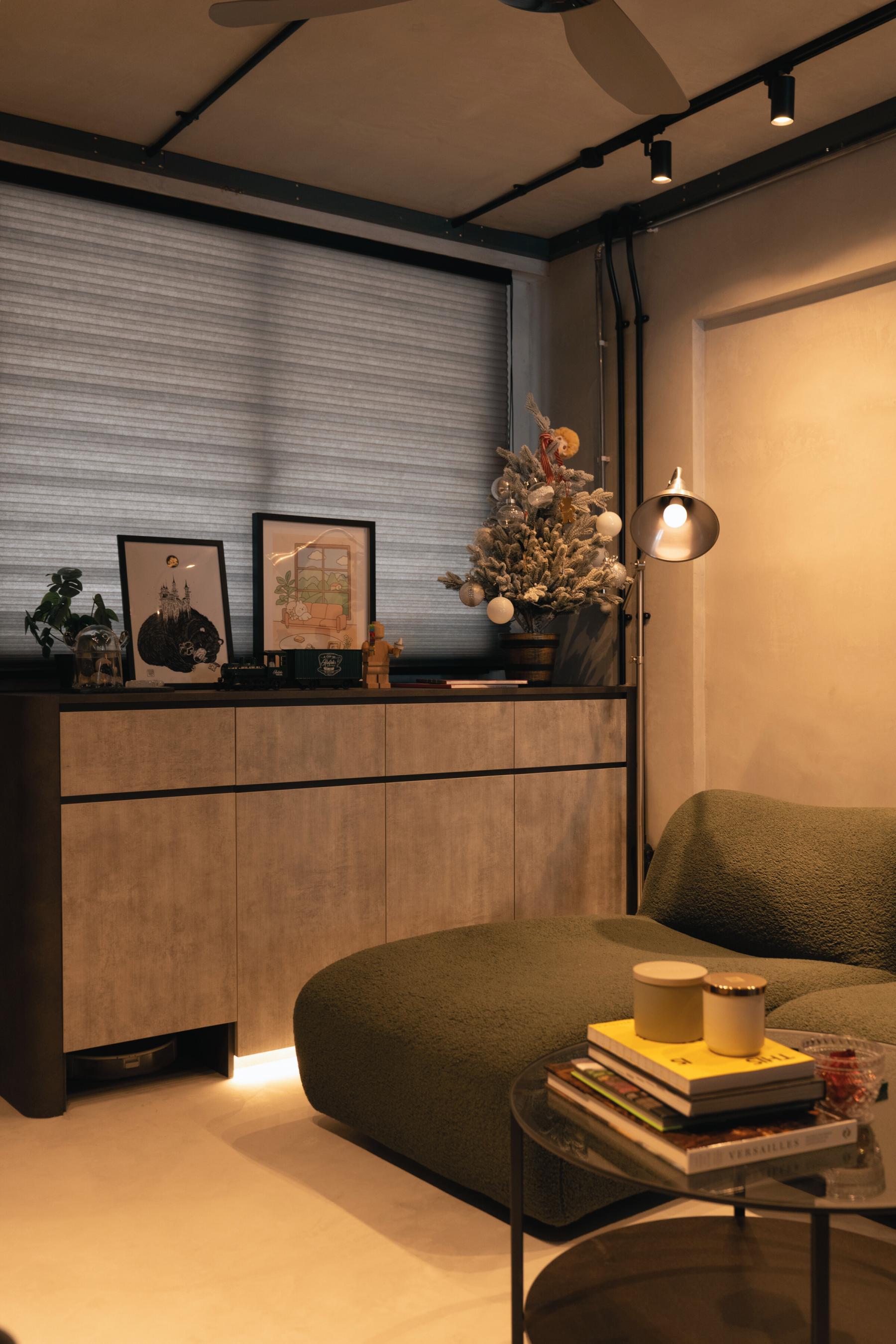 Industrial Living Room with TV Console and Feature Wall