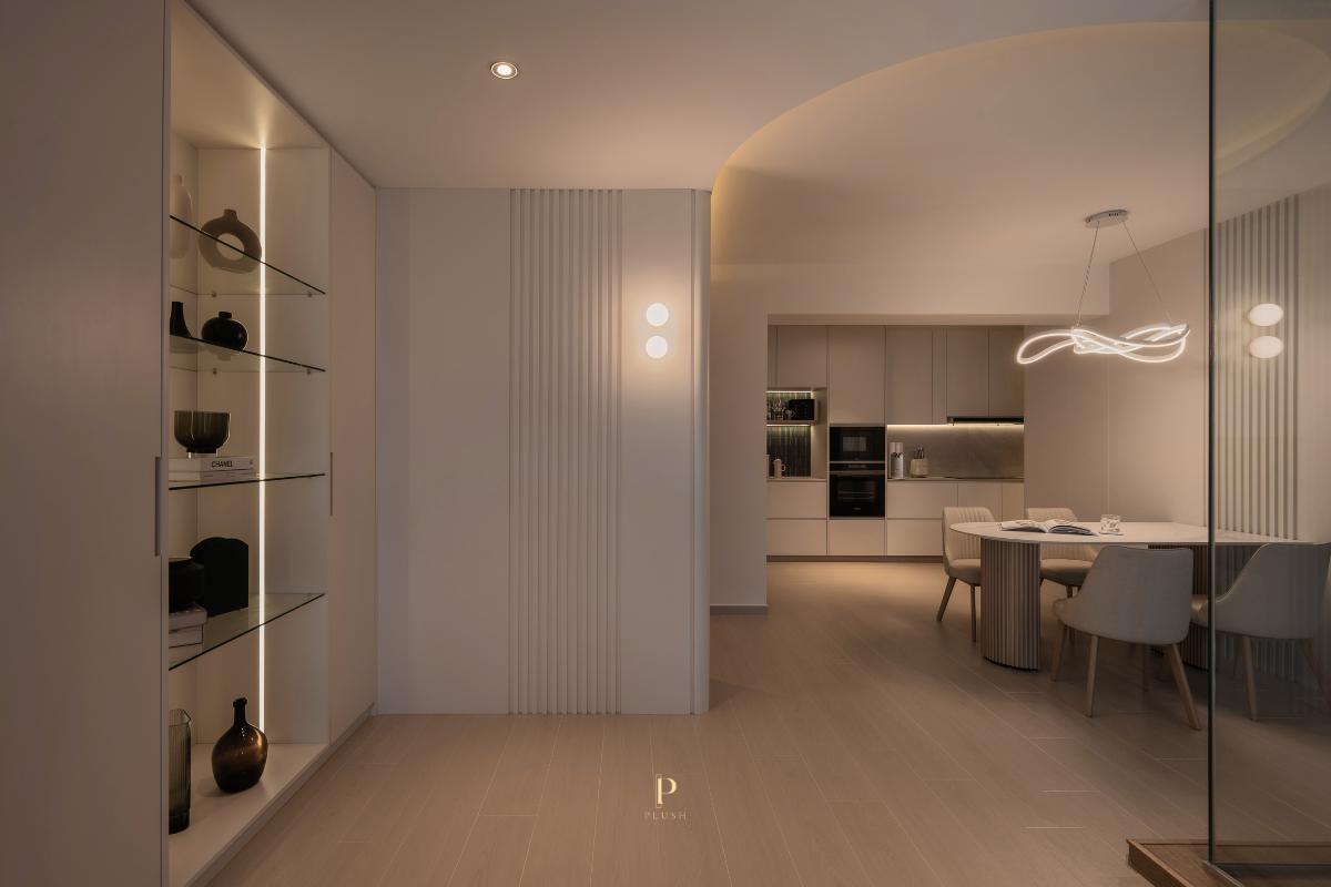 Contemporary Dining Room with Cove Lighting and Drop Ceiling