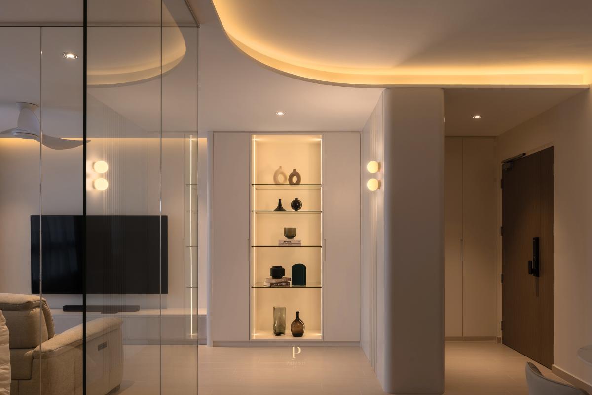Contemporary Living Room with Cove Lighting and Drop Ceiling