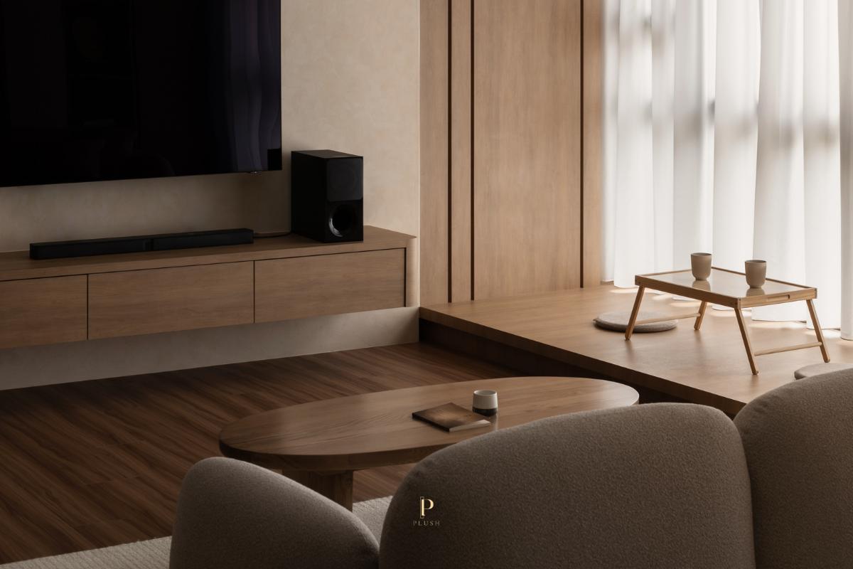 Minimalist Living Room with TV Console and Feature Wall