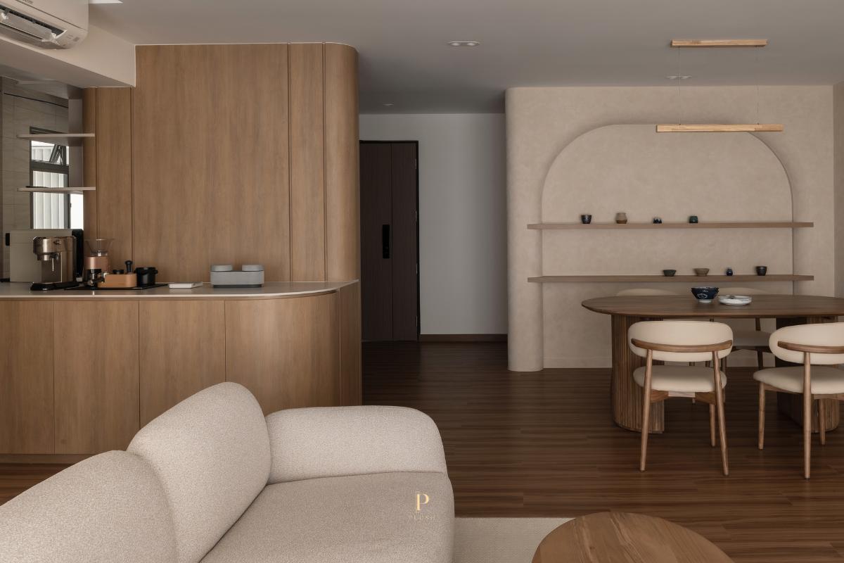 Minimalist Dining Room with Downlights and Dining Table