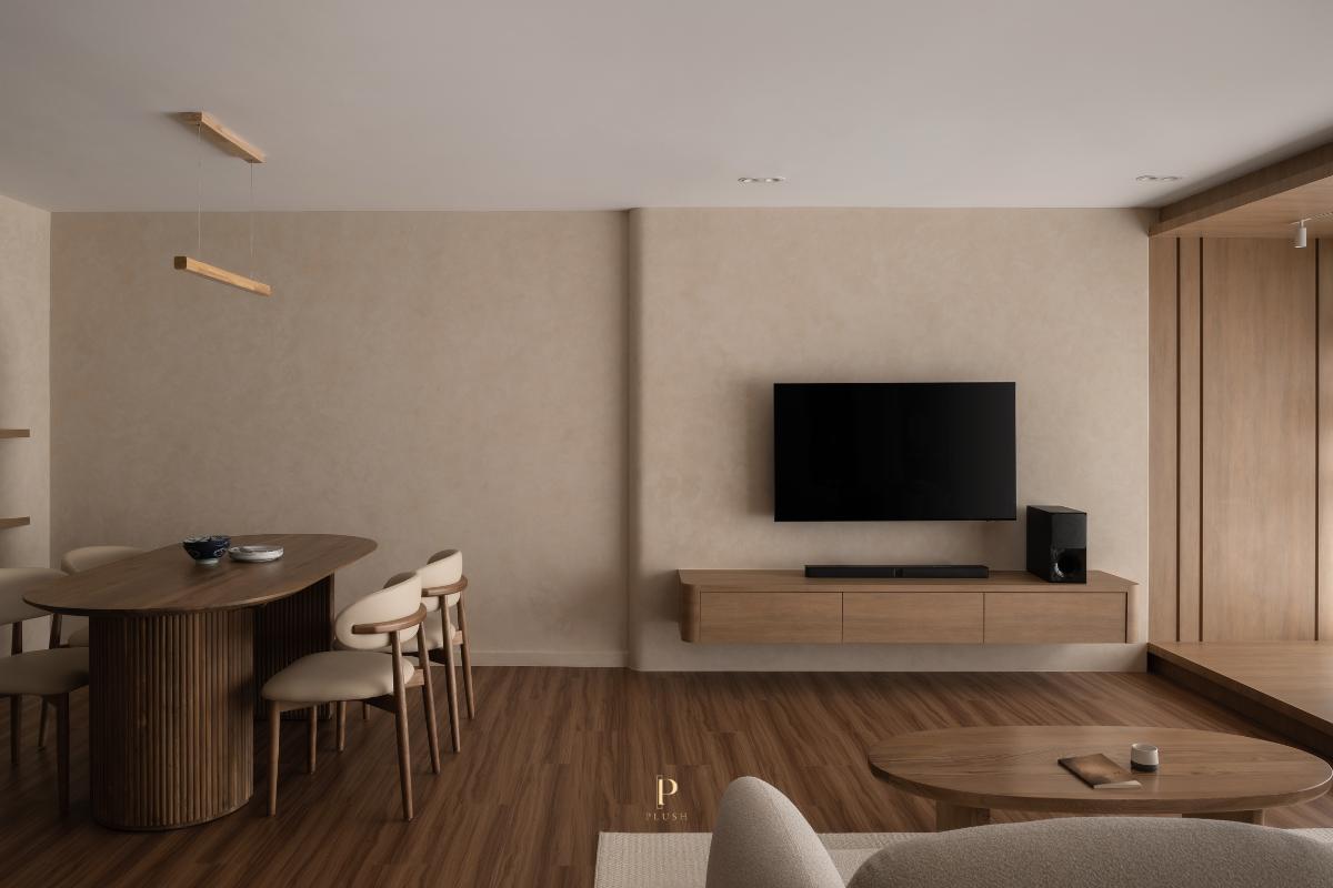 Minimalist Living Room with TV Console and Feature Wall