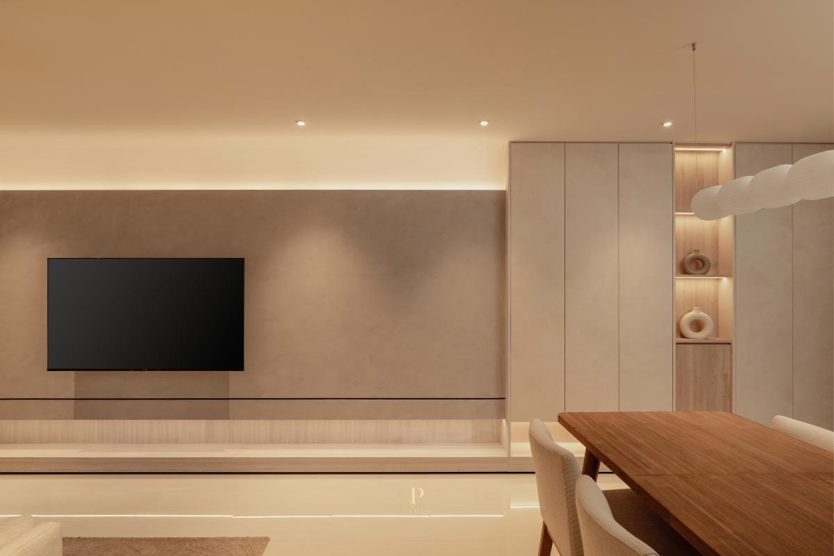 Minimalist Living Room with TV Console and Feature Wall
