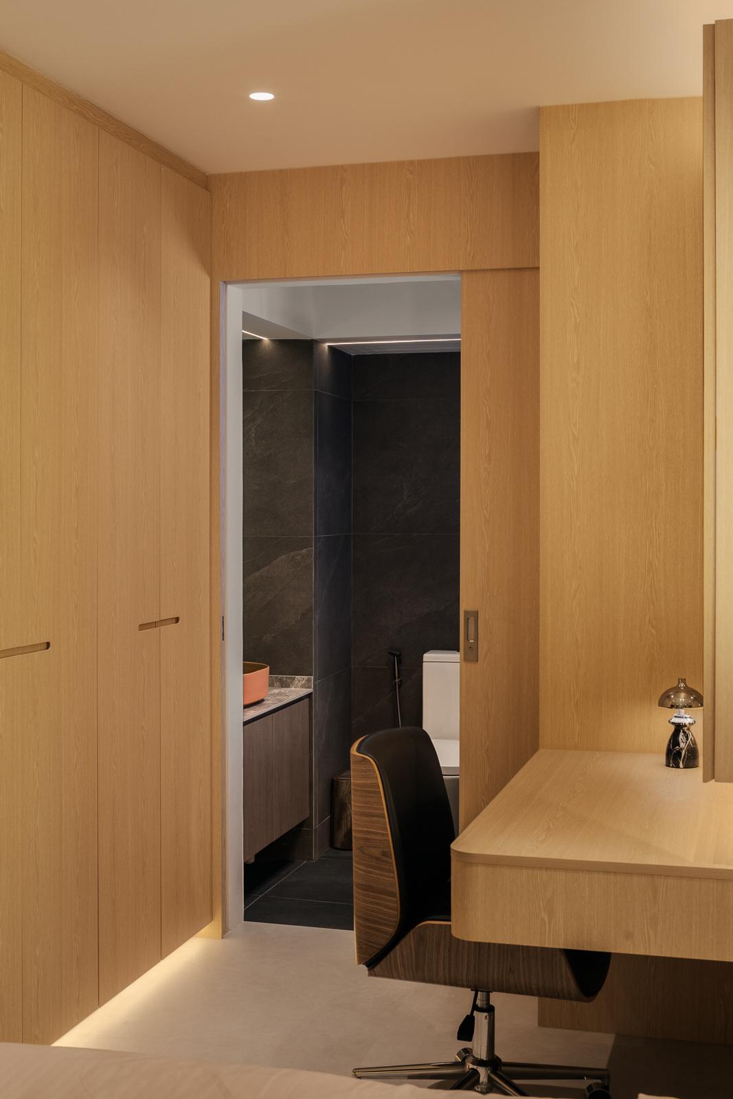 Modern Bedroom with Ceiling Light and Bedside Table