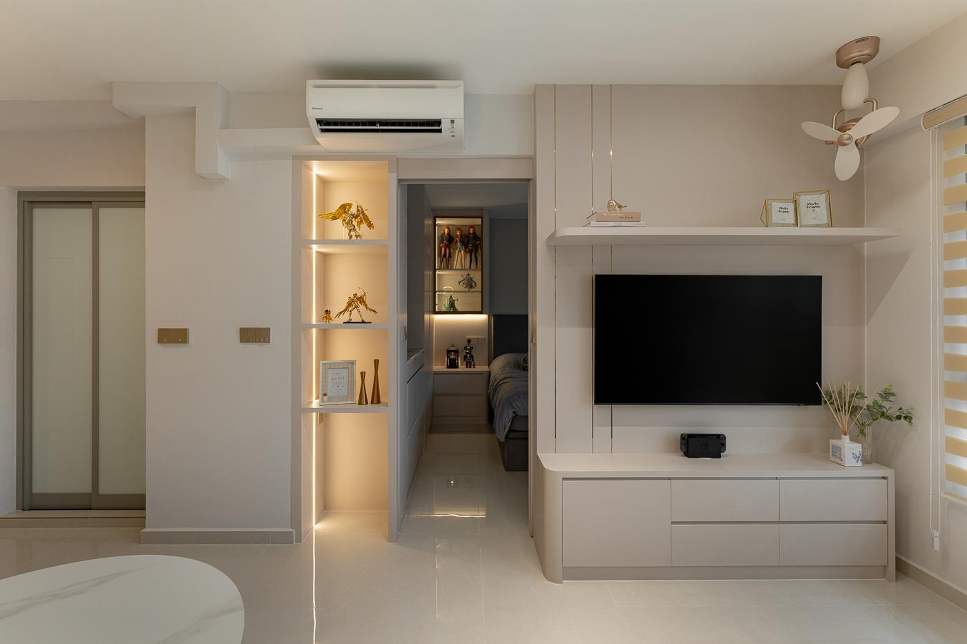 Modern Living Room with TV Console and Display Cabinets
