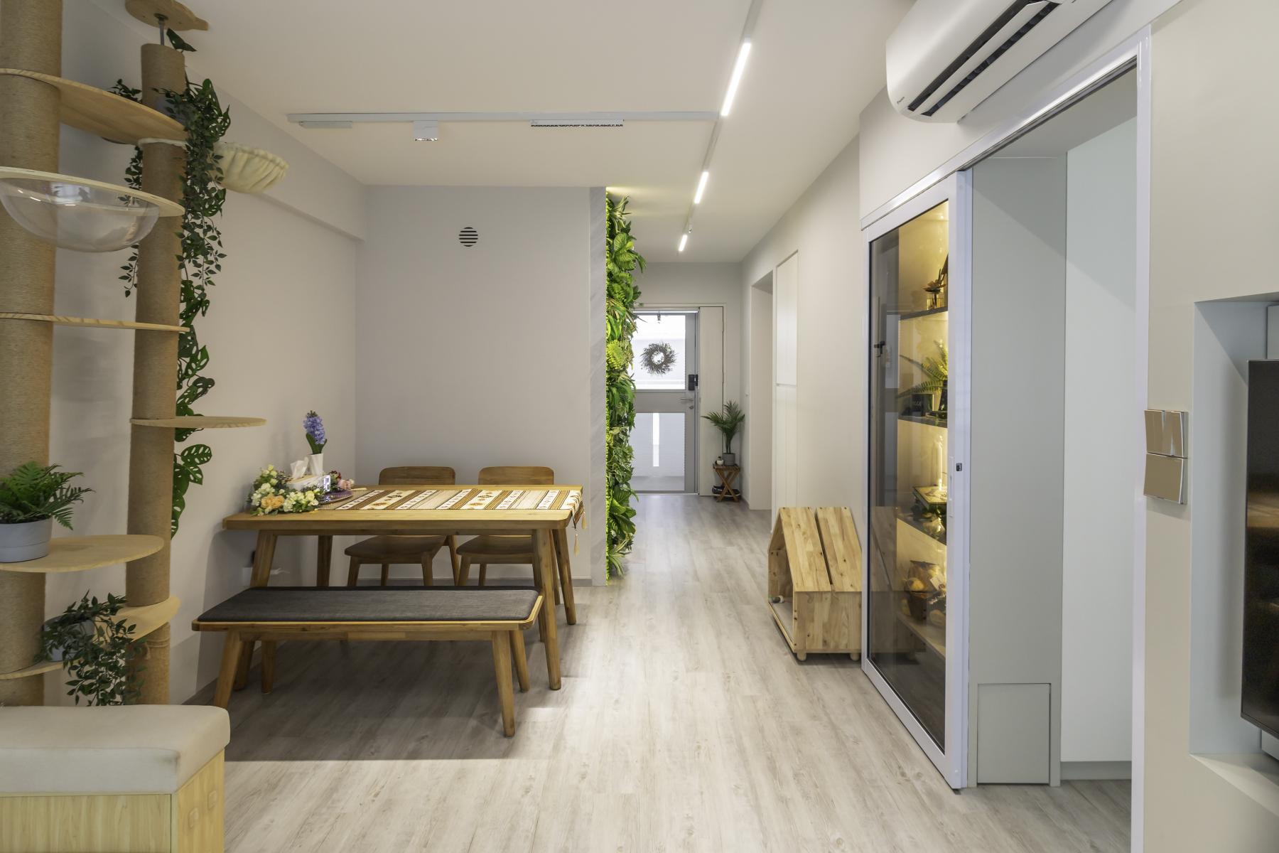 Modern Dining Room with Dining Table and Stools