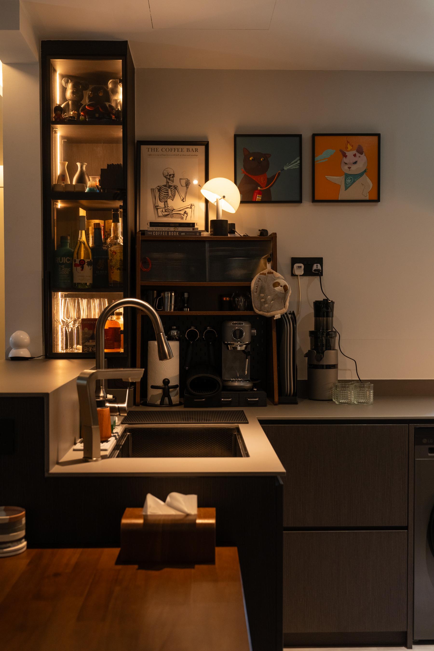 Industrial Kitchen with Kitchen Island and Cupboard