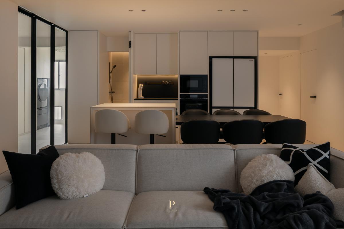 Minimalist Dining Room with Downlights and Dining Table