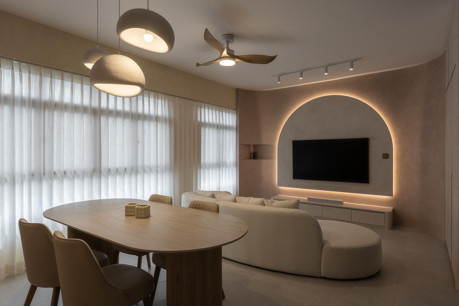 Contemporary Living Room with TV Console and Feature Wall