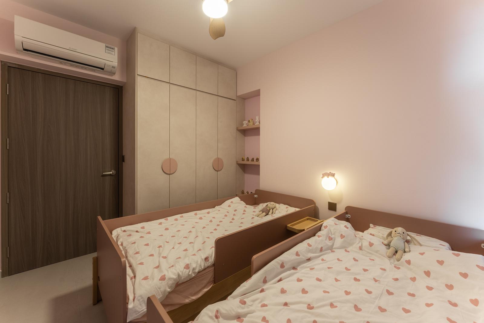 Contemporary Bedroom with Homogeneous Tiles and Ceiling Light