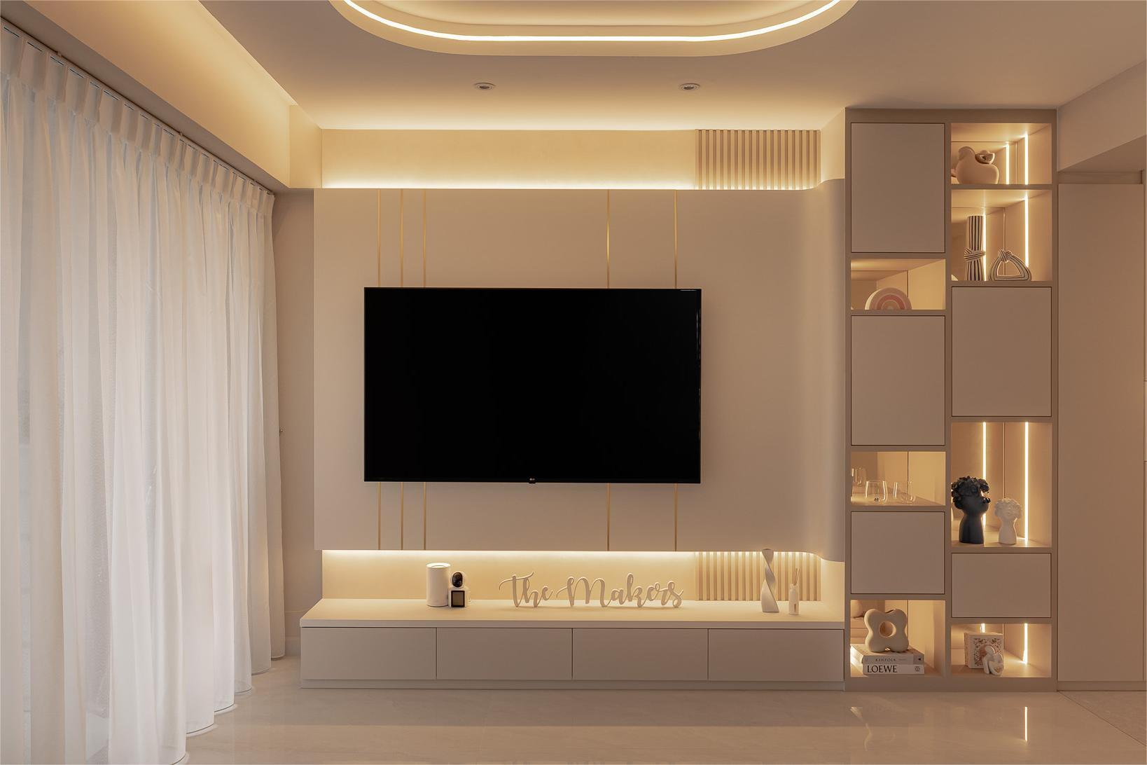 Modern Living Room with TV and Display Cabinets