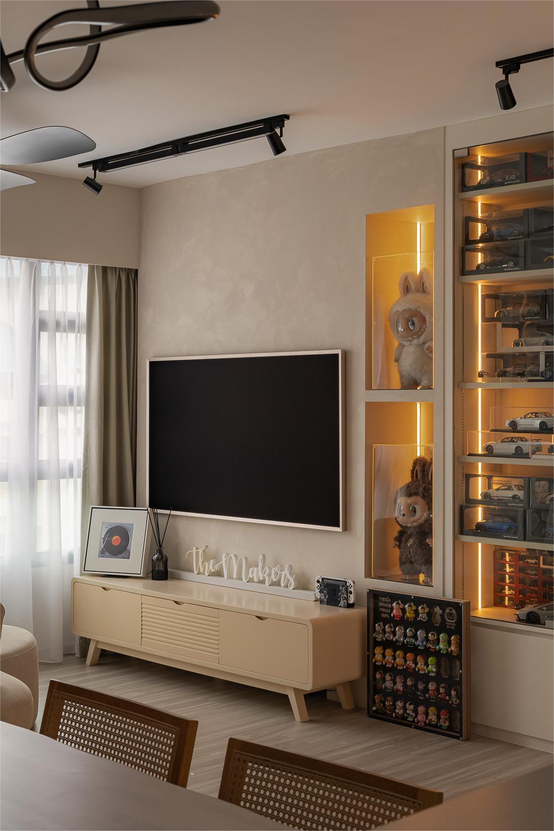 Modern Living Room with TV and Display Cabinets