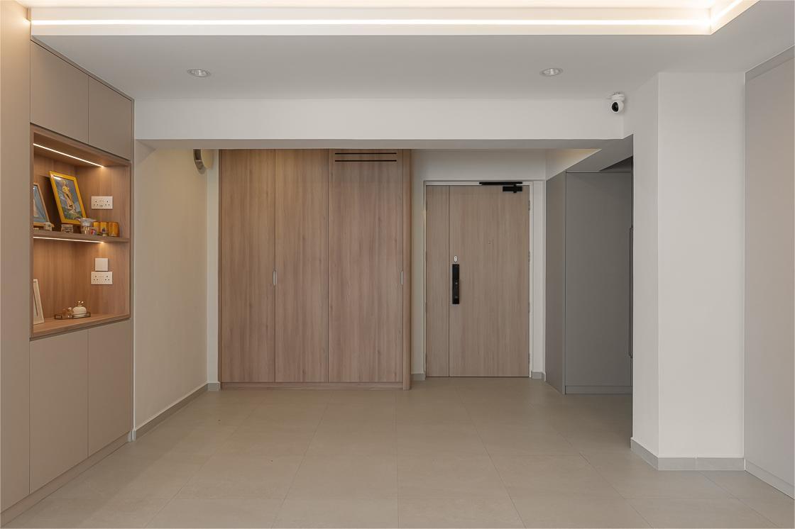 Minimalist Foyer with Display Cabinets and Shoe Cabinets
